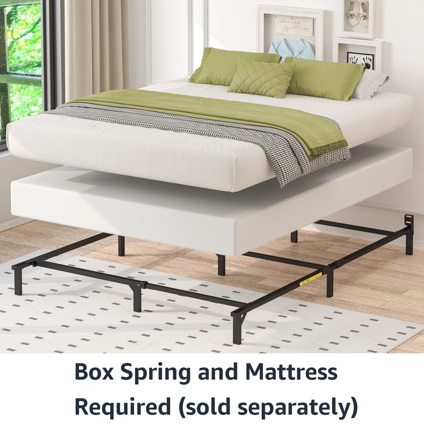 Amazon Basics Metal Bed Frame, 9-Leg Support Base for Box Spring and Mattress, Tool-Free Easy Assembly, No Tools Required, Full Size, Black
