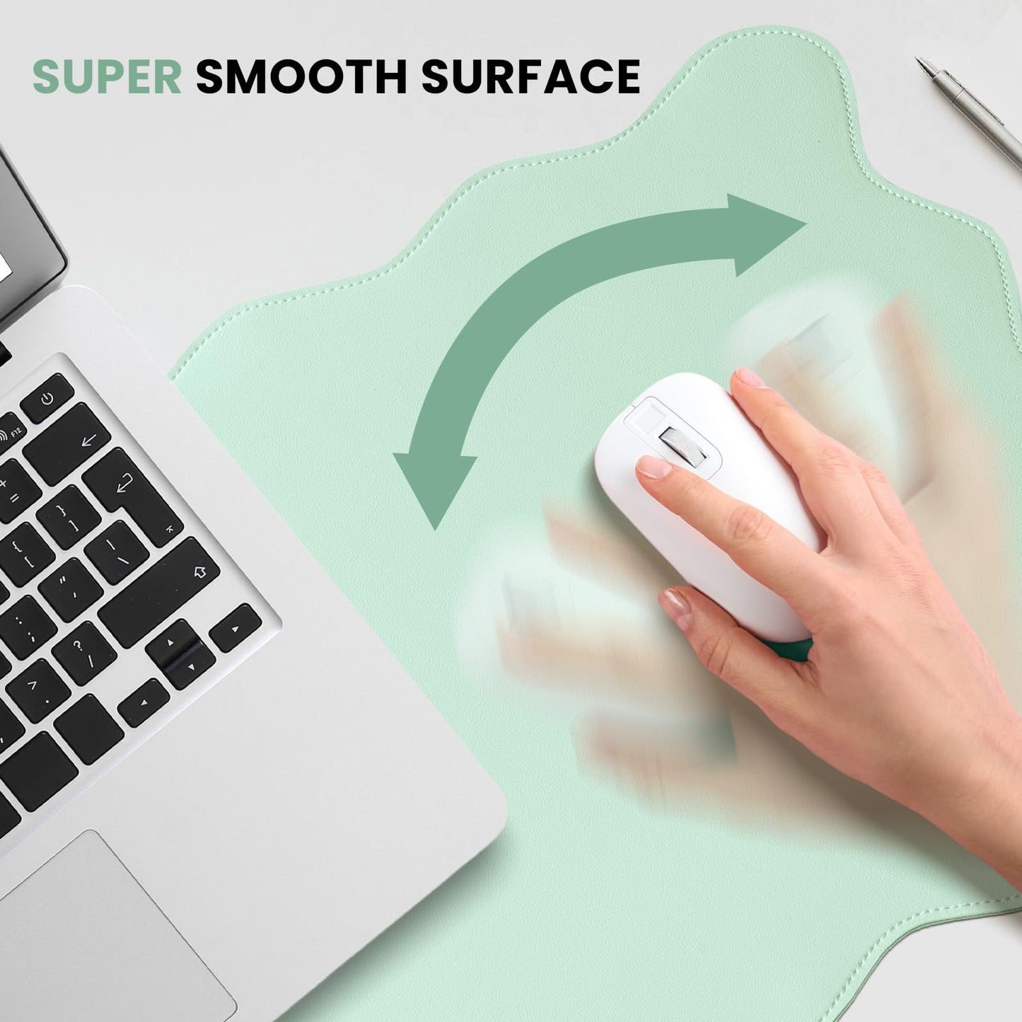 NXZGO PU Leather Desk Pad, Scalloped Non-Slip Mouse Pad & Large Desk Mat Cover Stitched Edges Writing Pad for Office, Home - Waterproof, Easy to Clean, Durable Surface I 31.4"x15.7", Mint Green
