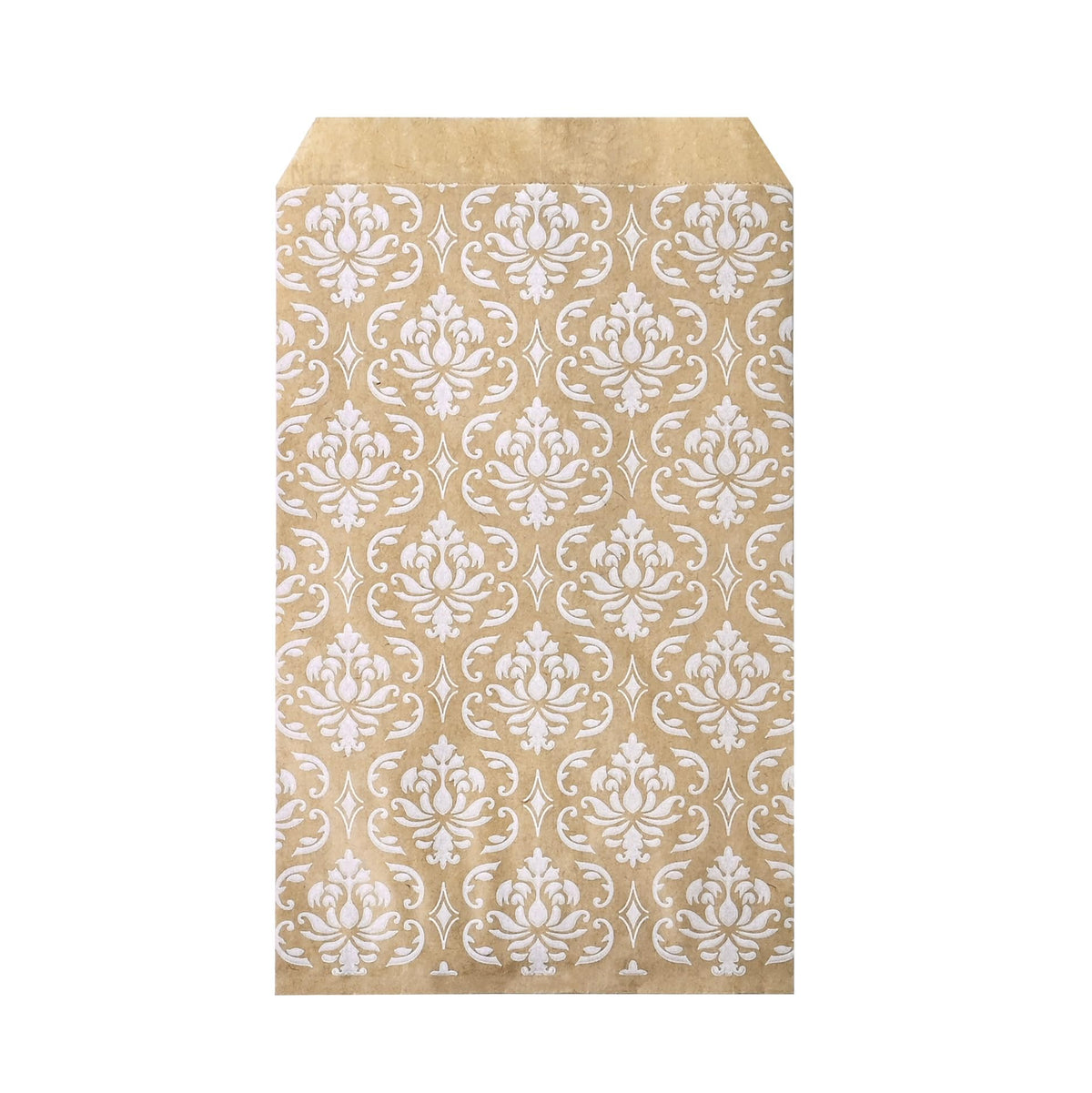 MOOCA 200 Pcs Damask Kraft Paper Gift Bags - Bulk, Small Business, Jewelry, Candy, Popcorn, Cookie & Treat Bags - 4 W x 6 H in - Kraft with White Damask
