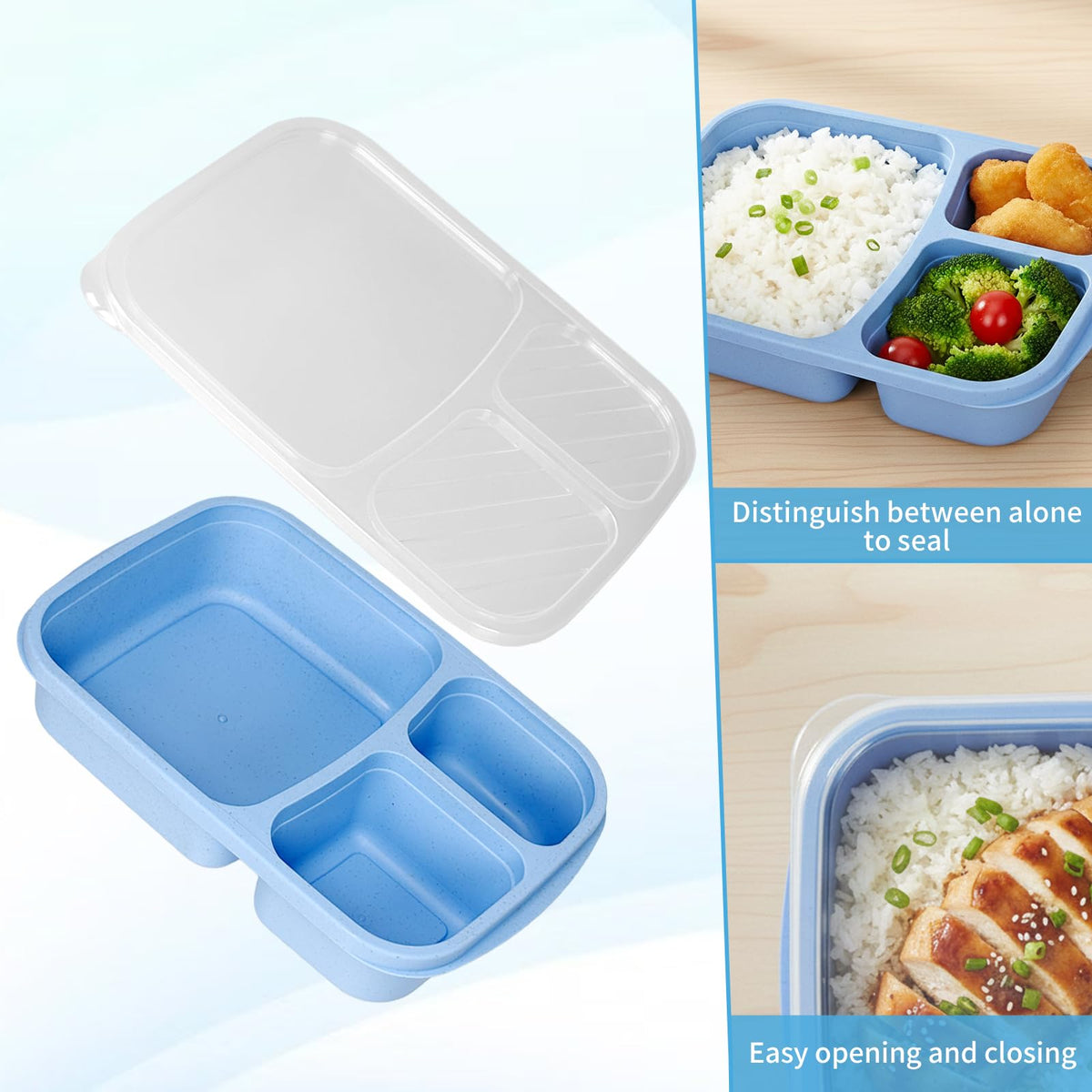 Orivastine 4 Pack Bento Lunch Box Set, 3 Compartment Leakproof Stackable Food Containers, Reusable Wheat Straw Lunch Boxes for Adults Work and Travel
