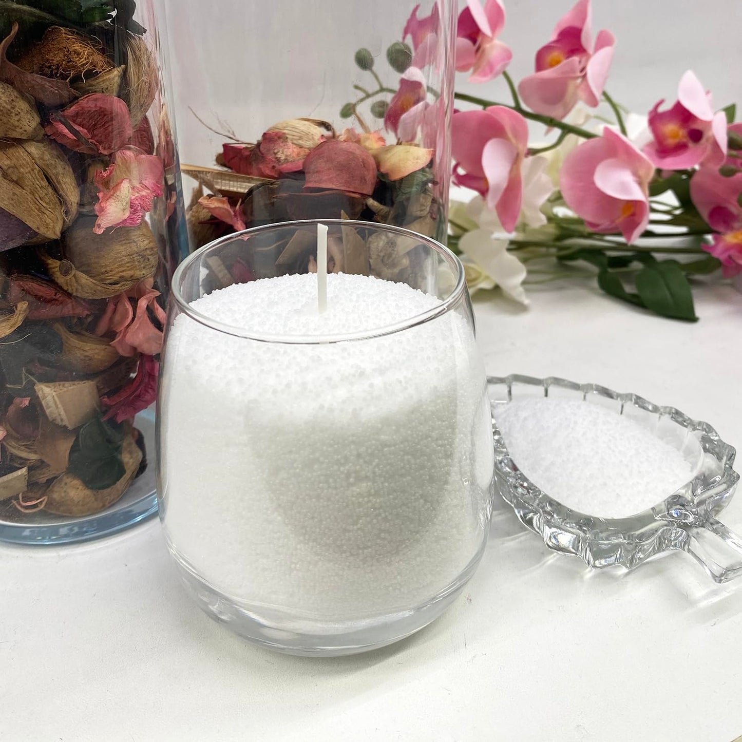 VITARIE Refillable Pearled Candle Sand 18oz, Unscented, 30 Cotton Wicks, 1.1lb Long Burning, Candle Making Kit, Green