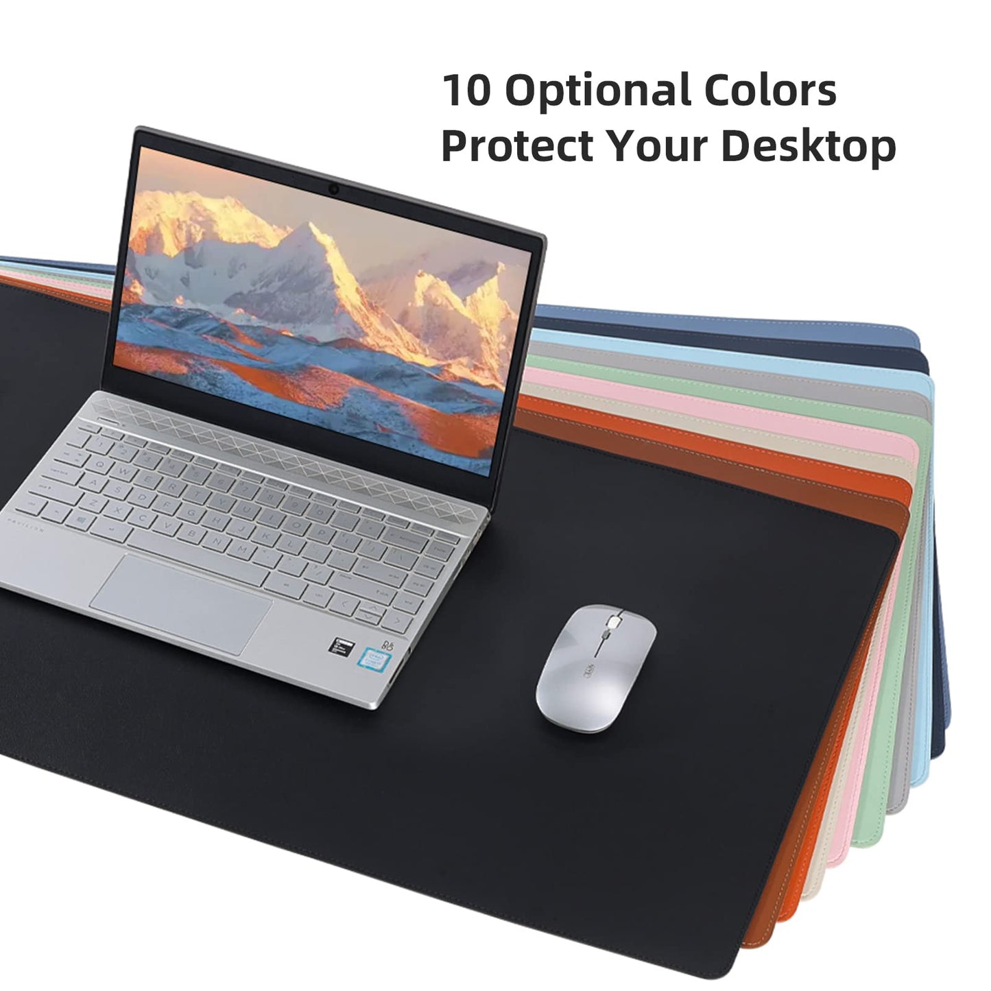 Wolaile Faux Leather Desk Pad Blotter,Water and Slip Resistant Writing Desk Protector Mat,Blue Large Mouse Pad for Desktop/Office Home Table Cover,36x17 in