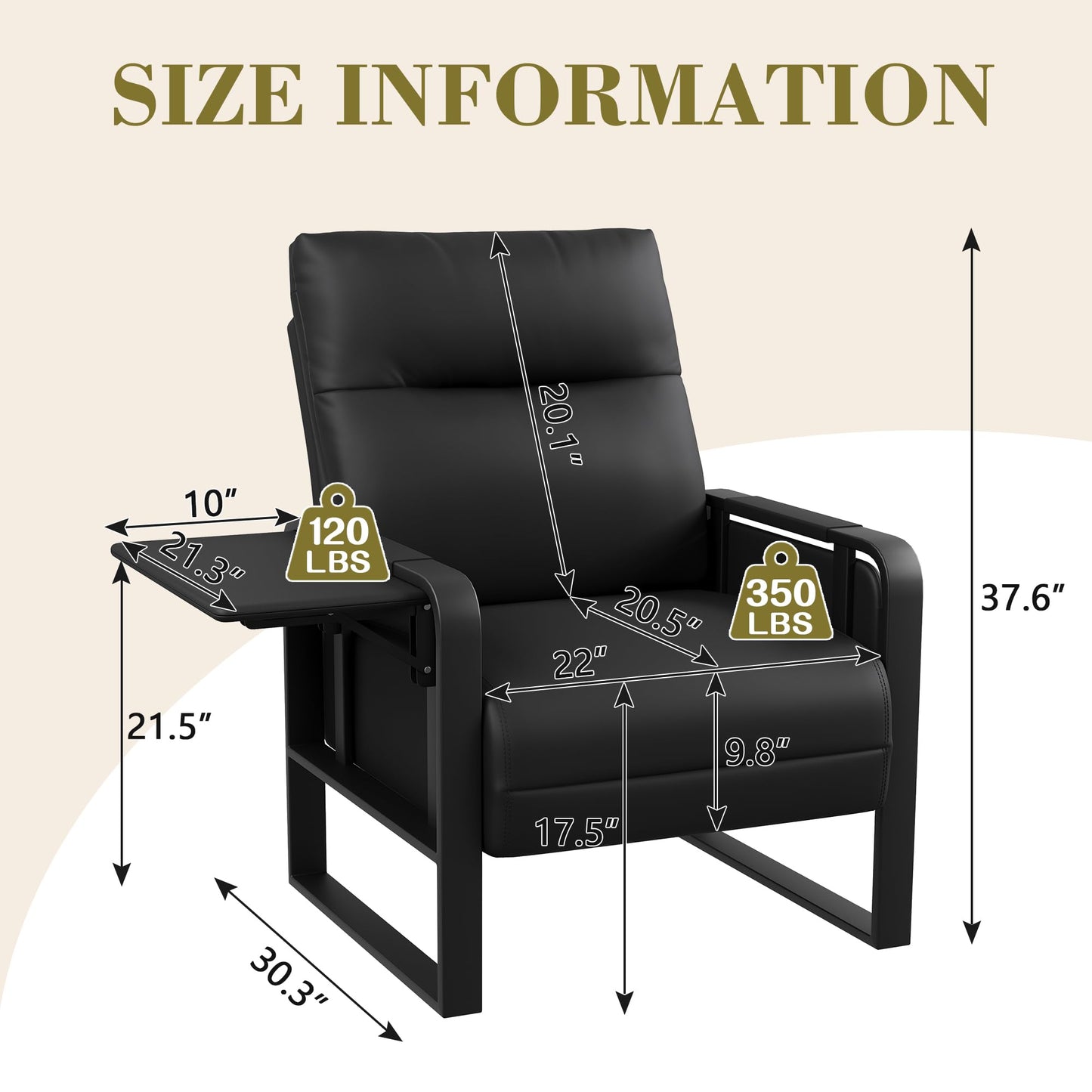 Apeaka Modern Black Accent Chair PU Leather Upholstered Armchair with Foldable Side Table for Bedroom Living Room Chairs Office Chair