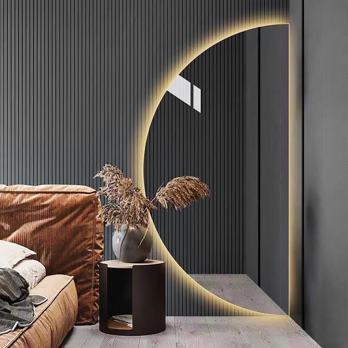 Half Moon LED Bathroom Mirror, Semi Circle Wall Mirror with Anti-Fog, Half Circle Frameless Mirror with Dimmable Brightness for Living Room, Cloakroom, Entryway