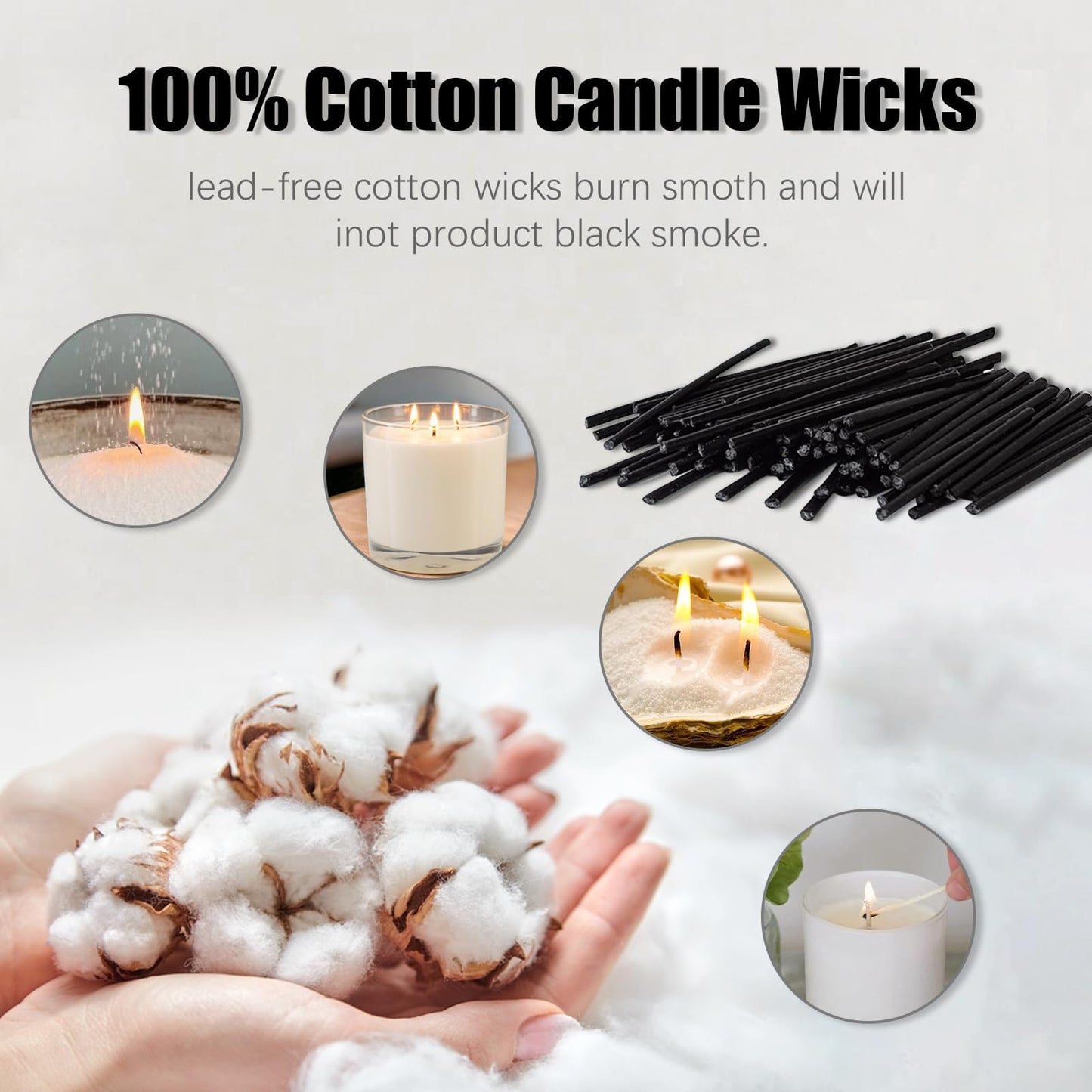 Pearled Candle Cotton Wicks 50-Pack for Sand Candles Making - 2Inch Metal-Free and Lead-Free Refill Sand Wax Wick for Candle Making DIY (Black)