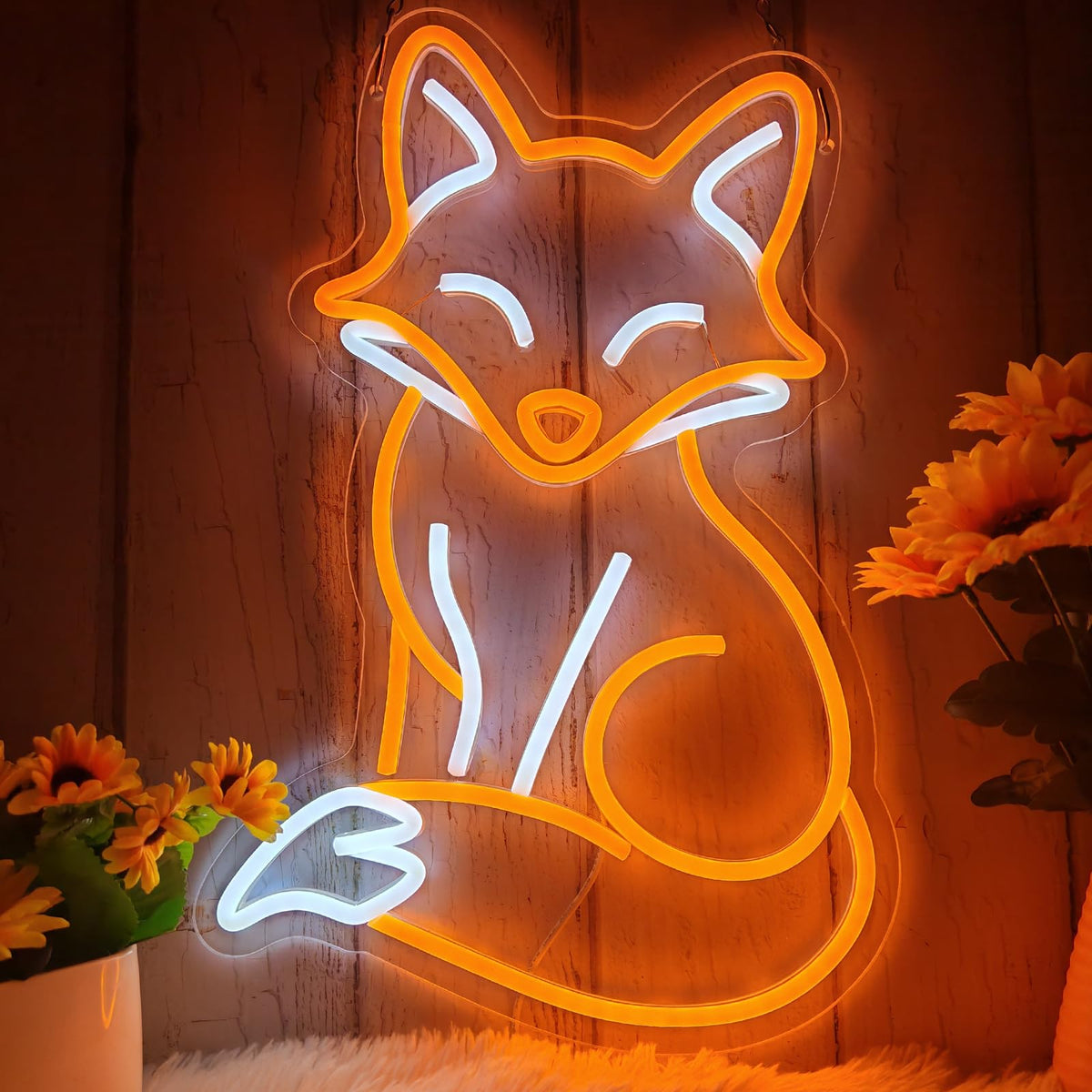 Fox Neon Sign, USB Powered Dimmable LED Fox Neon Light for Bedroom Living Room Wall Decor, Animal Themed Gifts for Girls Boys Birthday Christmas Party,16.5" x 11"