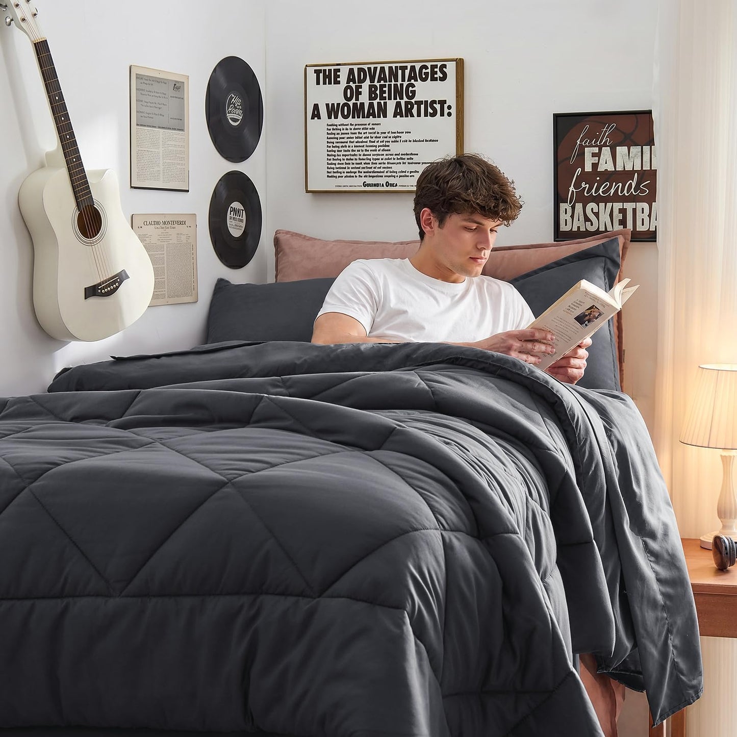 HEVUMYI Twin Comforter Set - 5-Piece All Season Bed in a Bag Twin, Ultra Soft Bedding Set with Comforter, Flat Sheet, Fitted Sheet, Pillowcases, Pillow Shams, Dark Grey