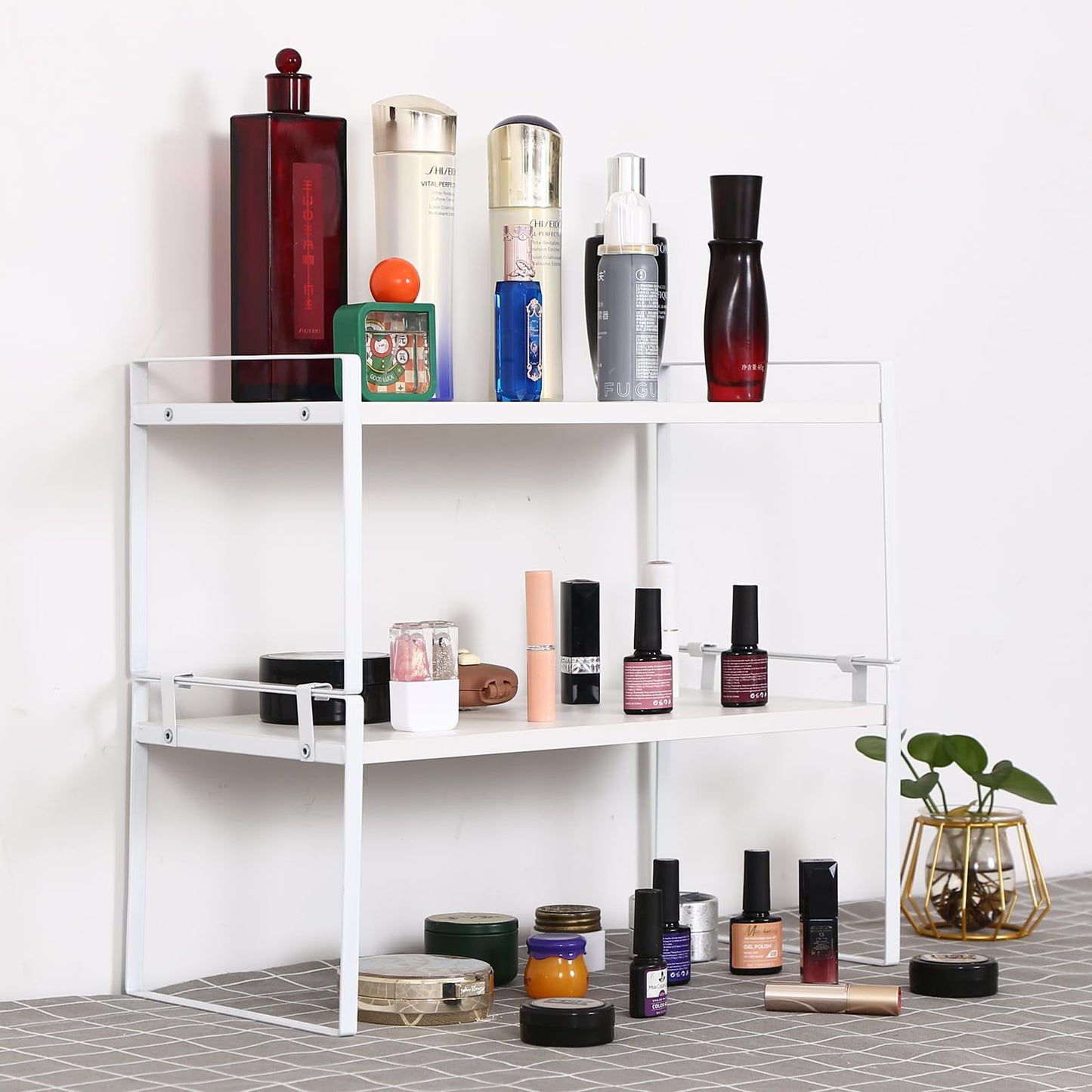 Desk Shelf Organizer for Top of Desk, Detachable 2 Tier Desktop Bookshelf, Wooden Desk Shelves Storage Rack, Small Desktop Shelf for Office Home Dorm, Tabletop Desk Organizer Stand (White+White)