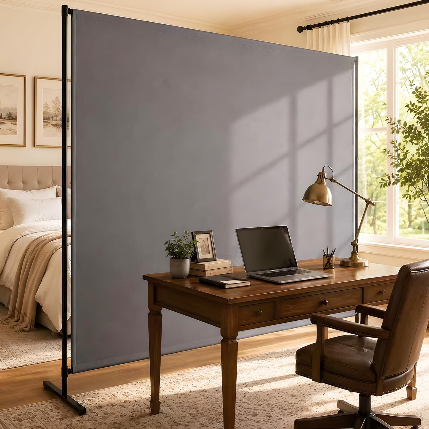 Room Divider, 72x72Inch Large Single Panel Privacy Screen for Room Separation,Free Standing Partition Wall with Thickened Fabric,Portable for Office,Bedroom,Patio,Gray