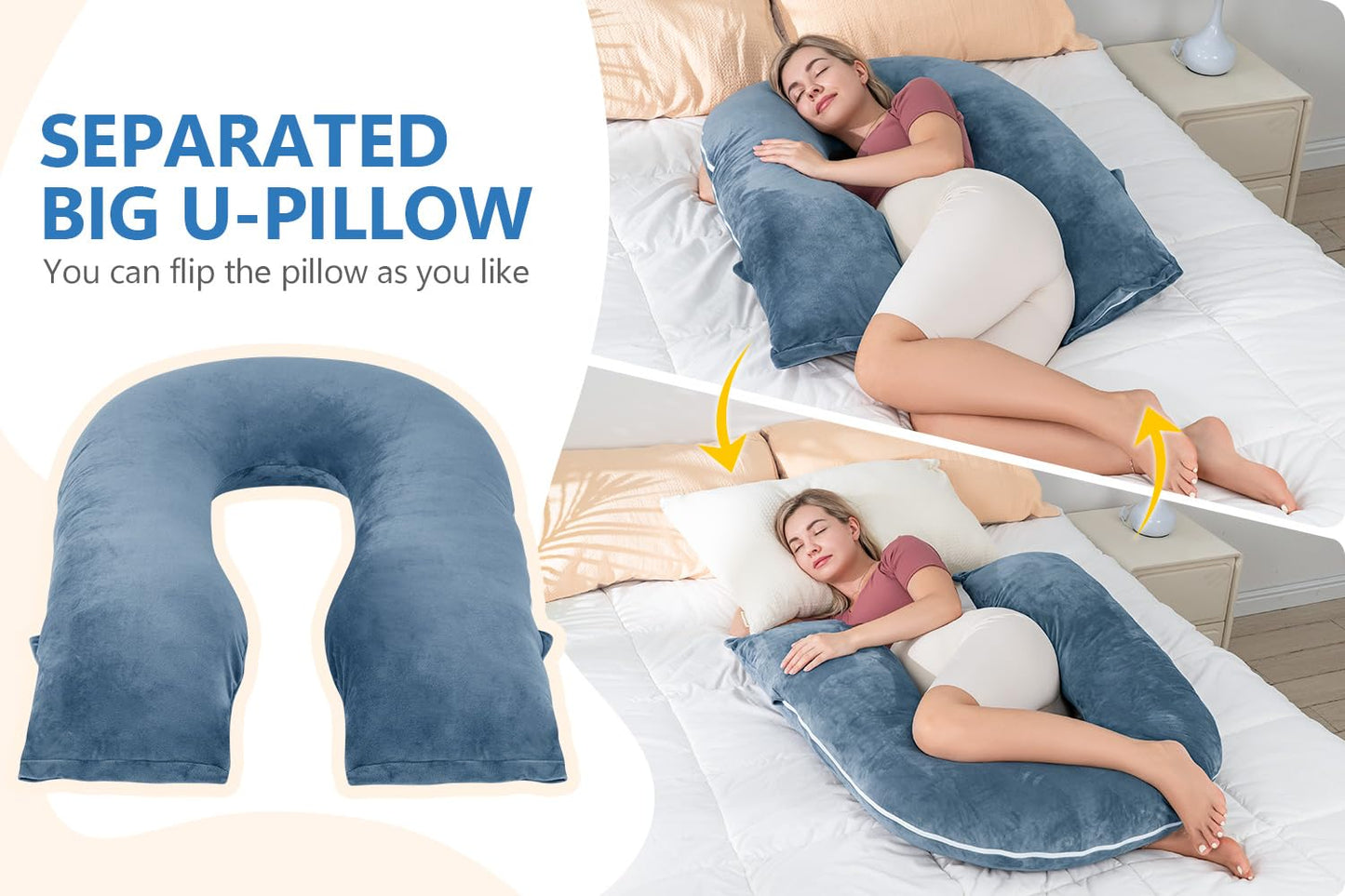 INSEN Pregnancy Pillows, Multi-use Maternity Pillows for Sleeping and Nursing, Sit up Pillow for Adults (Blue)