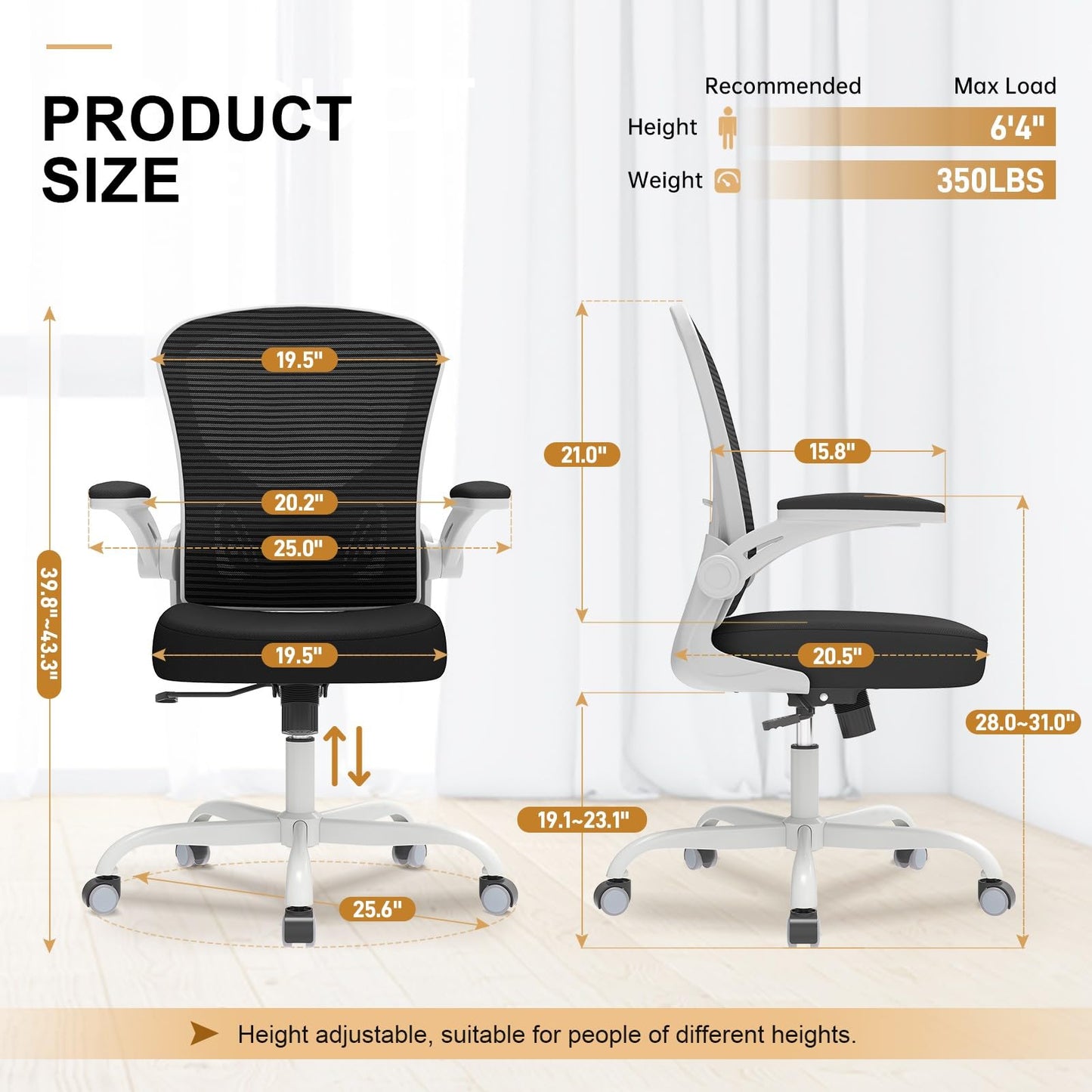 Office Chair, Ergonomic Desk Chairs 330LBS Capacity High Back Mesh Computer Chair with Flip-up Armrests, Comfy Work Chair with Adjustable Lumbar Support
