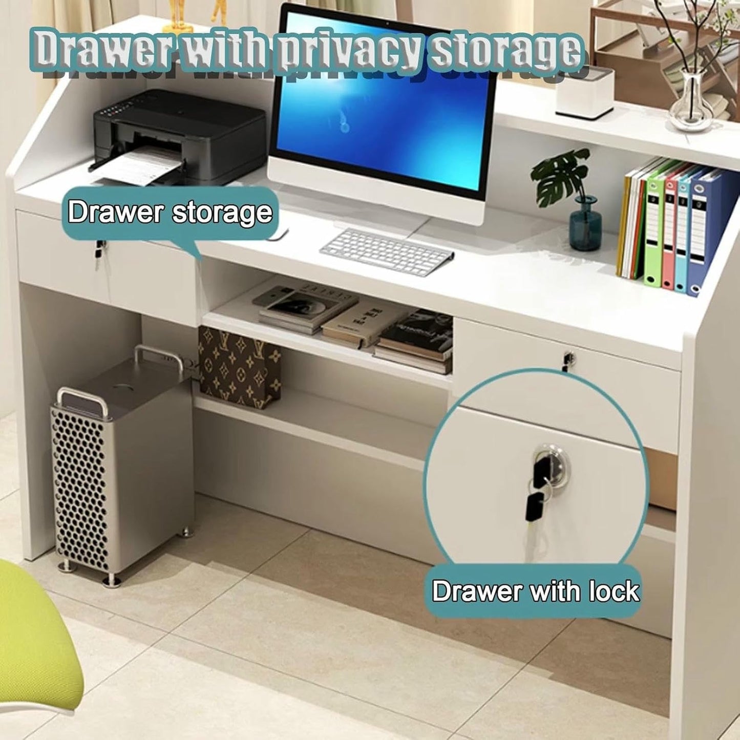 GFXYQPDNV Simple Front Desk Reception Counter, Modern Office Reception Desk with Lockable Drawer, for Store Hotel Office
