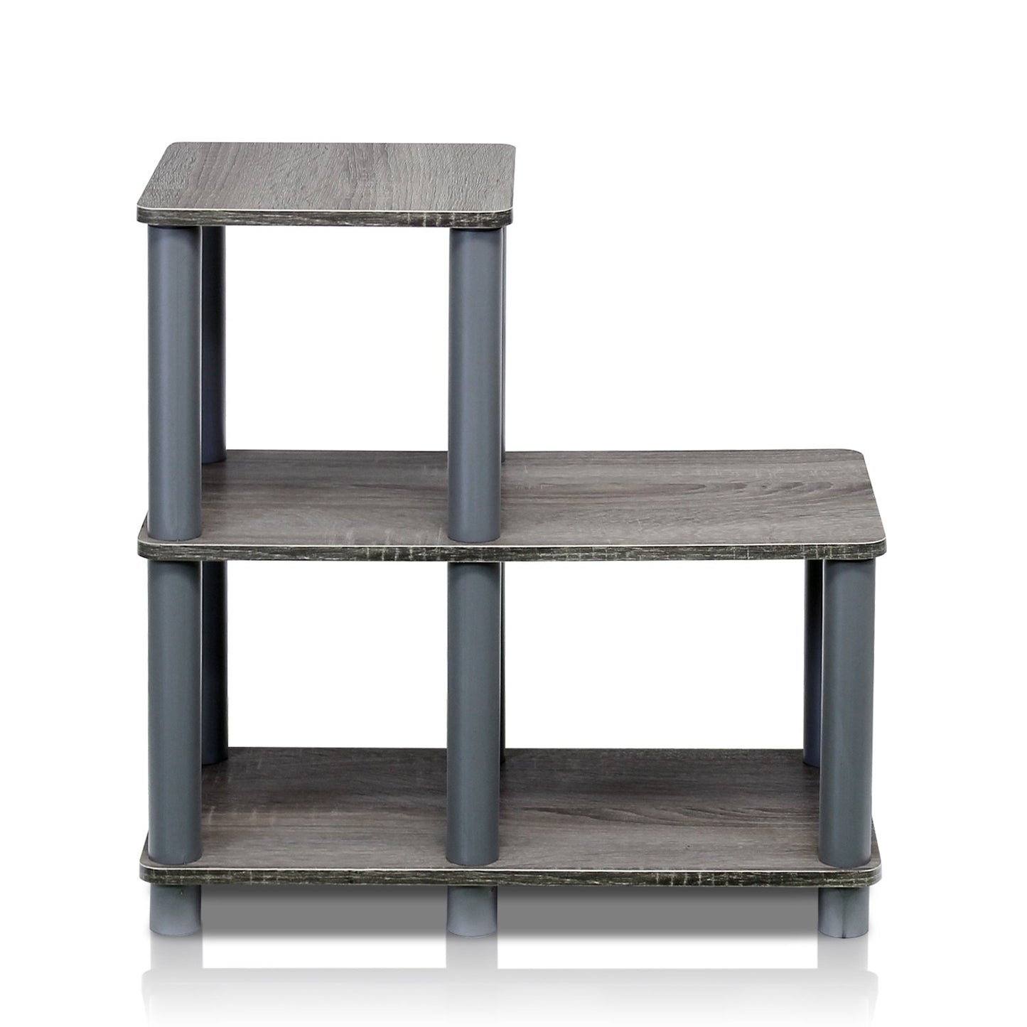 Furinno TURN-N-TUBE Storage Shelves, 2-Tier Ladder Shape Book Shelf with Open Frame Design, 3-Cube Corner Shelf, Toolless Open Shelves, Living Room, Garage, Home Office, Grey