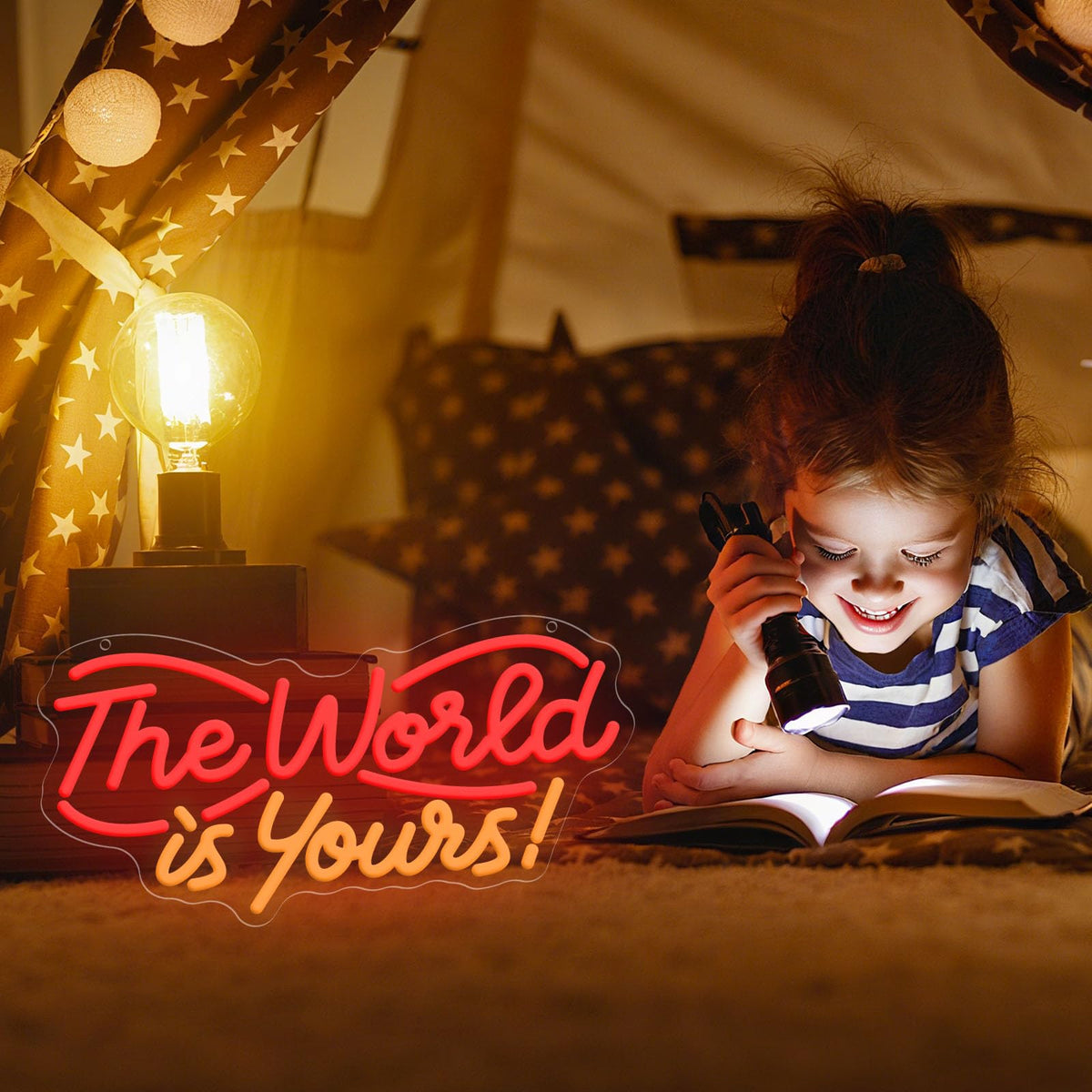 The World is Yours Neon Sign, Dimmable LED Neon Signs for Wall Decor, USB Powered Neon Light Sign Wall Art for Bedroom Christmas Party Classroom, Postive Aesthetic Decoration 14.17 x 7.09"