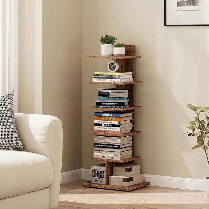 TUTOTAK Narrow Bookshelf, 6-Tier Bookcase, Spine Book Shelf
