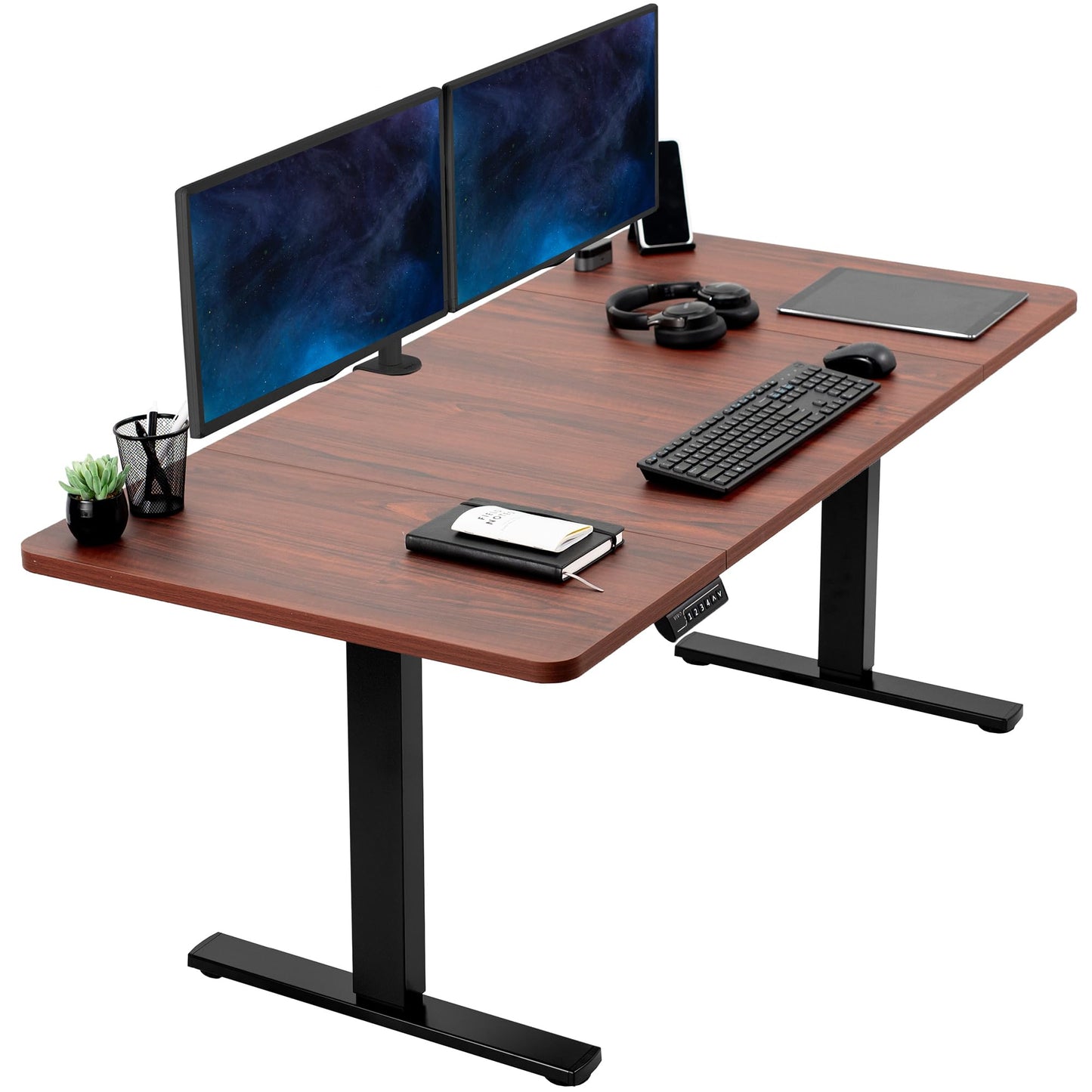 VIVO Electric 60 x 30 in Standing Desk, Memory Height Adjustment, 1B Series, Holds 220 lbs, Dark Walnut Top Black Frame, DESK-KIT-1B6D-30