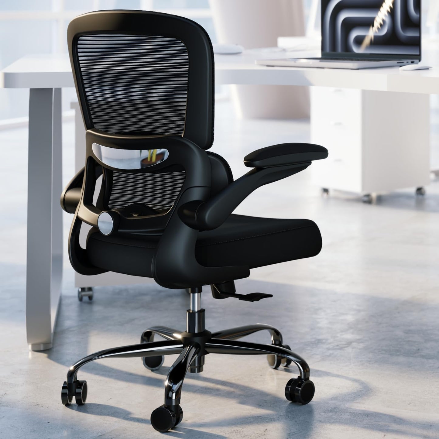 TRALT Ergonomic Office Chair - Desk Chair with Adjustable Lumbar Support Computer Chair - Mesh Comfy Chair with Flip-up Armrests - Gaming Chairs for Adults Home Office (Mesh, Black)