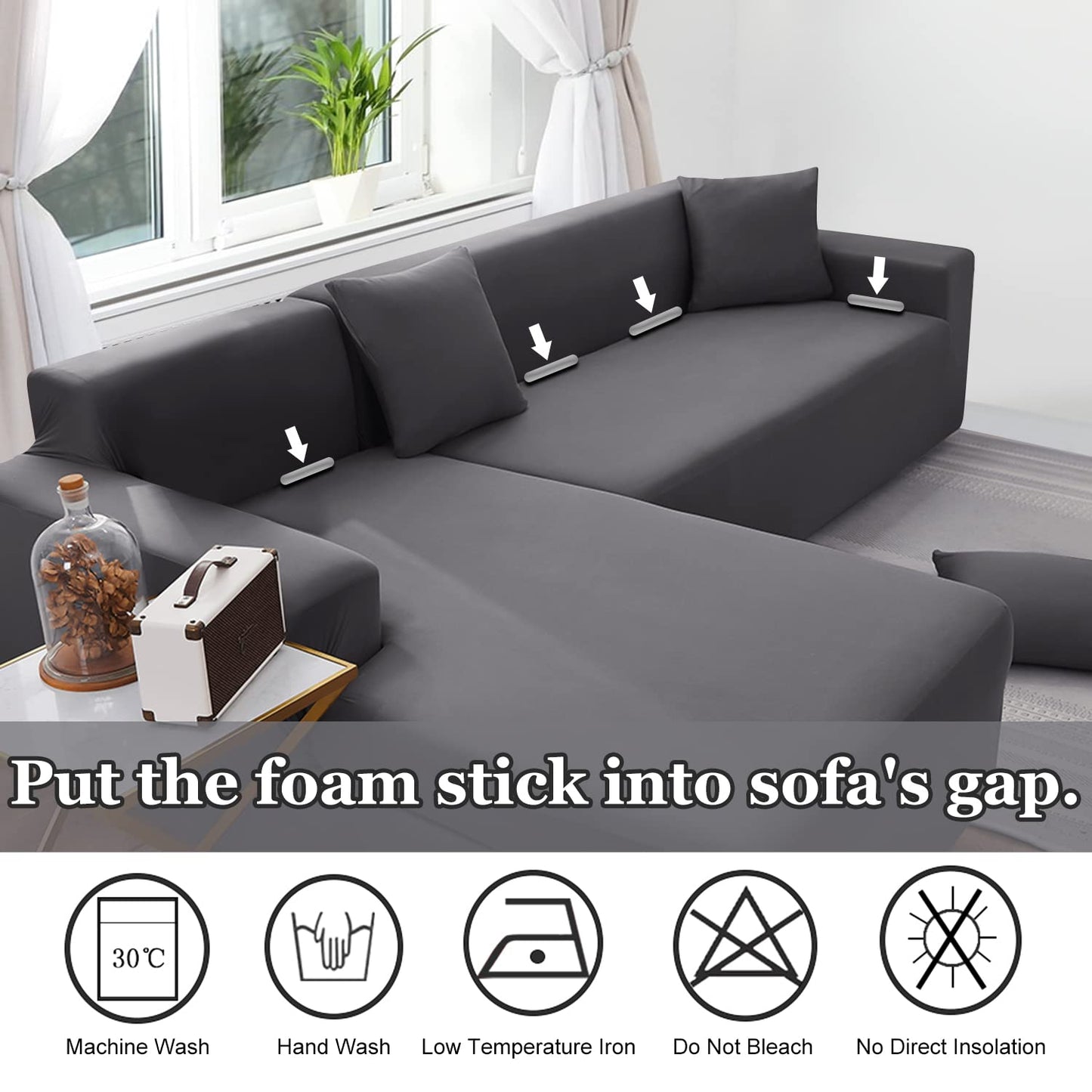 NAISI Sectional Couch Cover L Shape 2 Pieces Sofa Cover Soft Stretch Slipcovers with 2pcs Pillowcases Furniture Protector Couch Covers 3 Seater + 3 Seater(Light Grey)