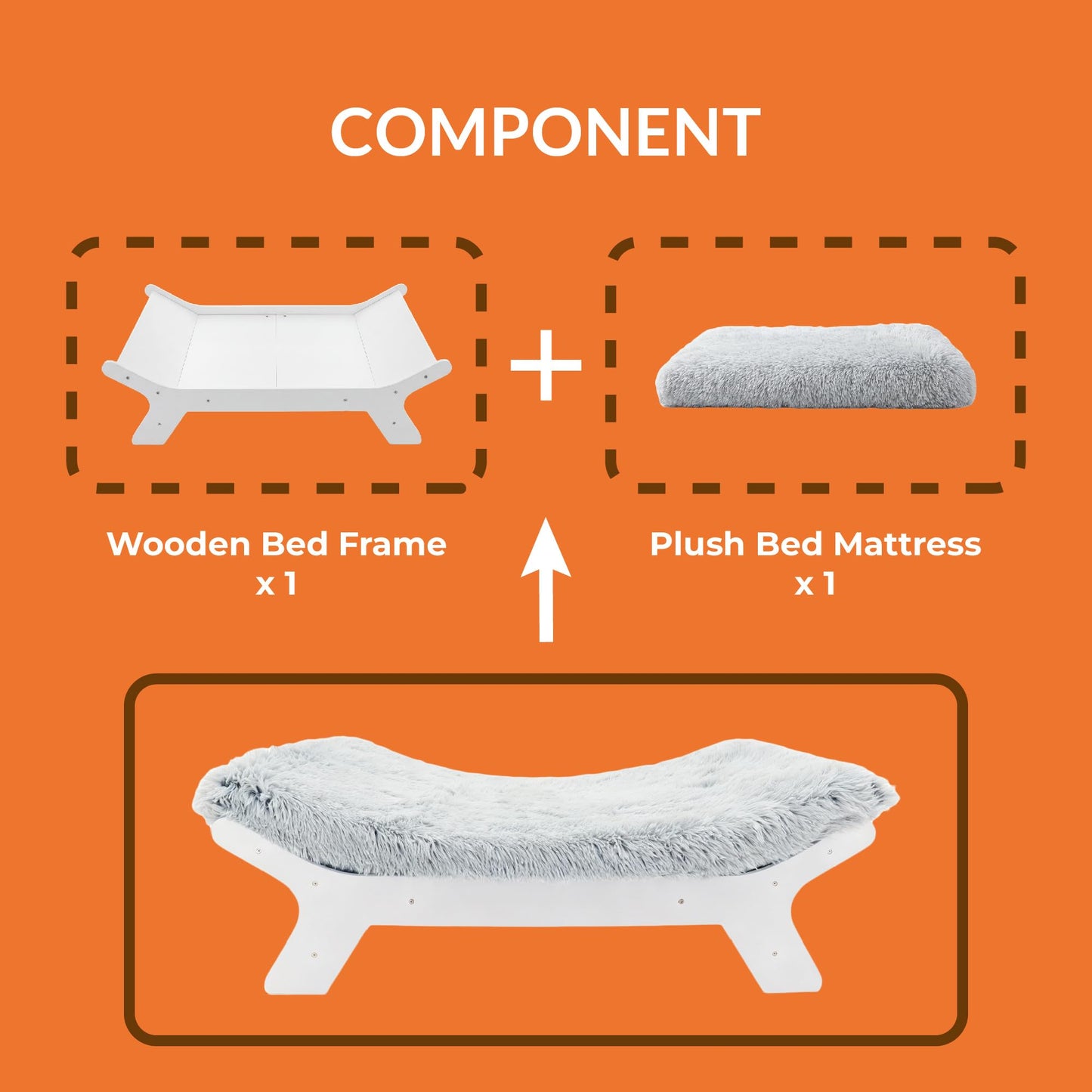 Muihood Wood Elevated Dog Bed Frame and Egg Crate Foam Mattress, Luxurious Suitable for Pets Up to 80 lbs, White, L