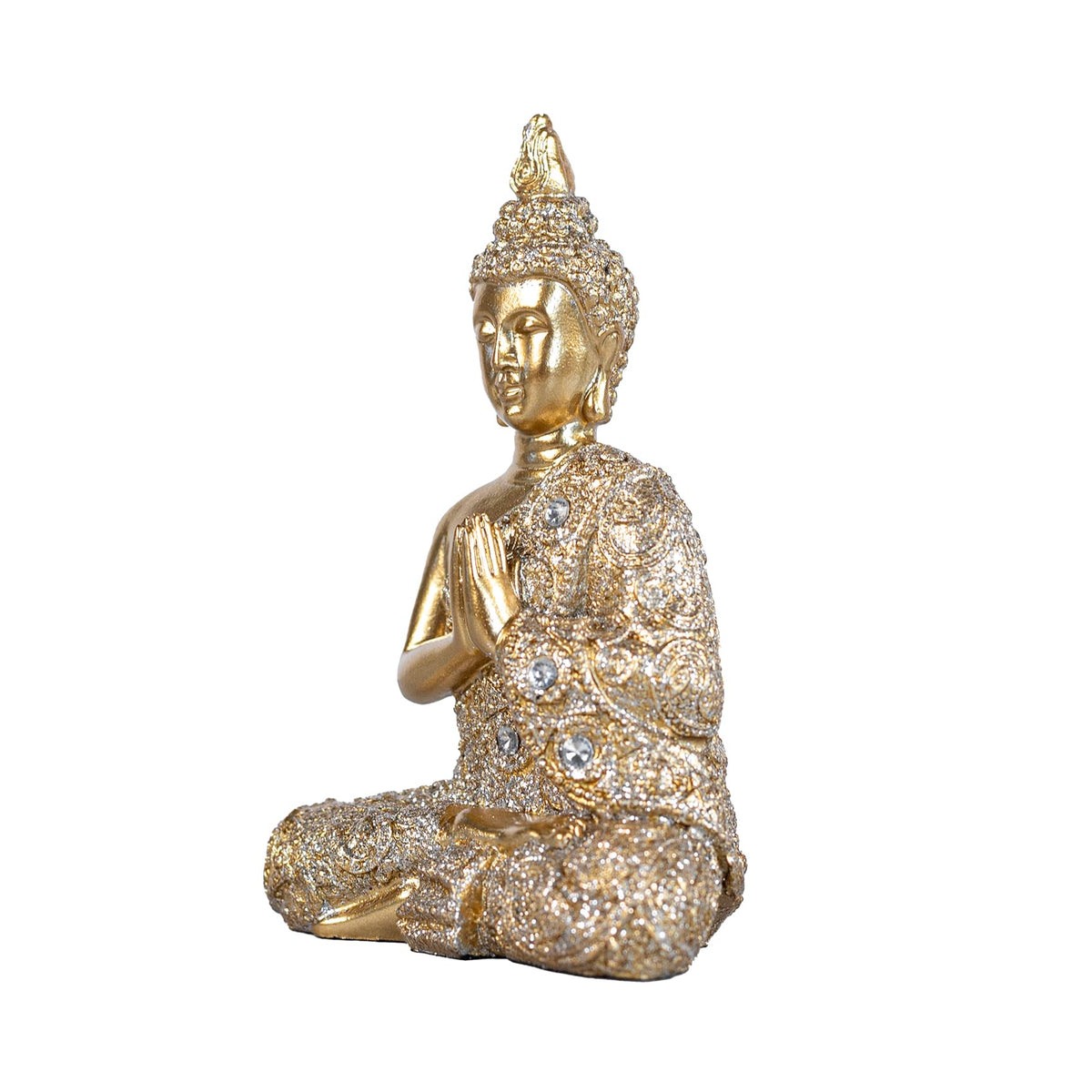 AGKZNTQP Decorative Buddha Statue, Gold Resin Meditation Figure, Crystal-Embellished