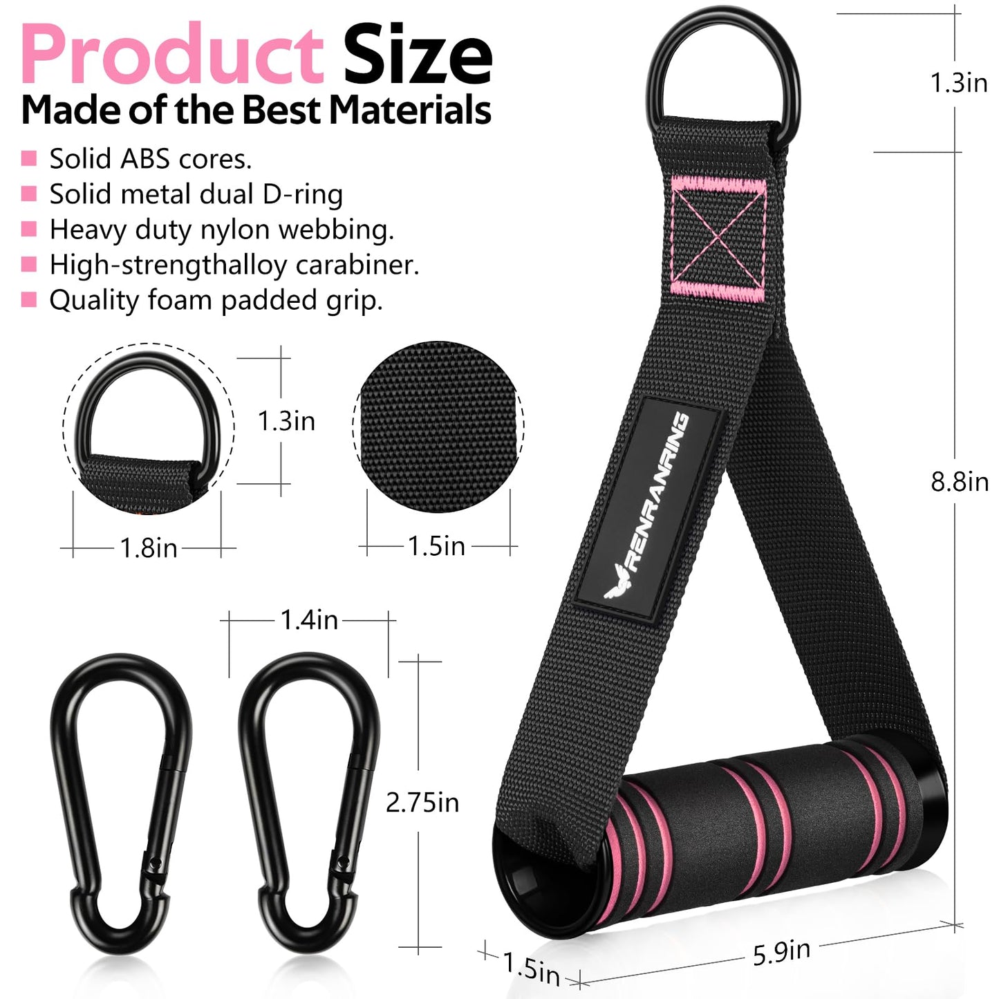 RENRANRING Gym Exercise Handles, Replacement Handle Attachments for Cable Machine Pulleys, Resistance Band and Strength Trainer, Pull Down Workout Accessories, Home Gym Add On Equipment