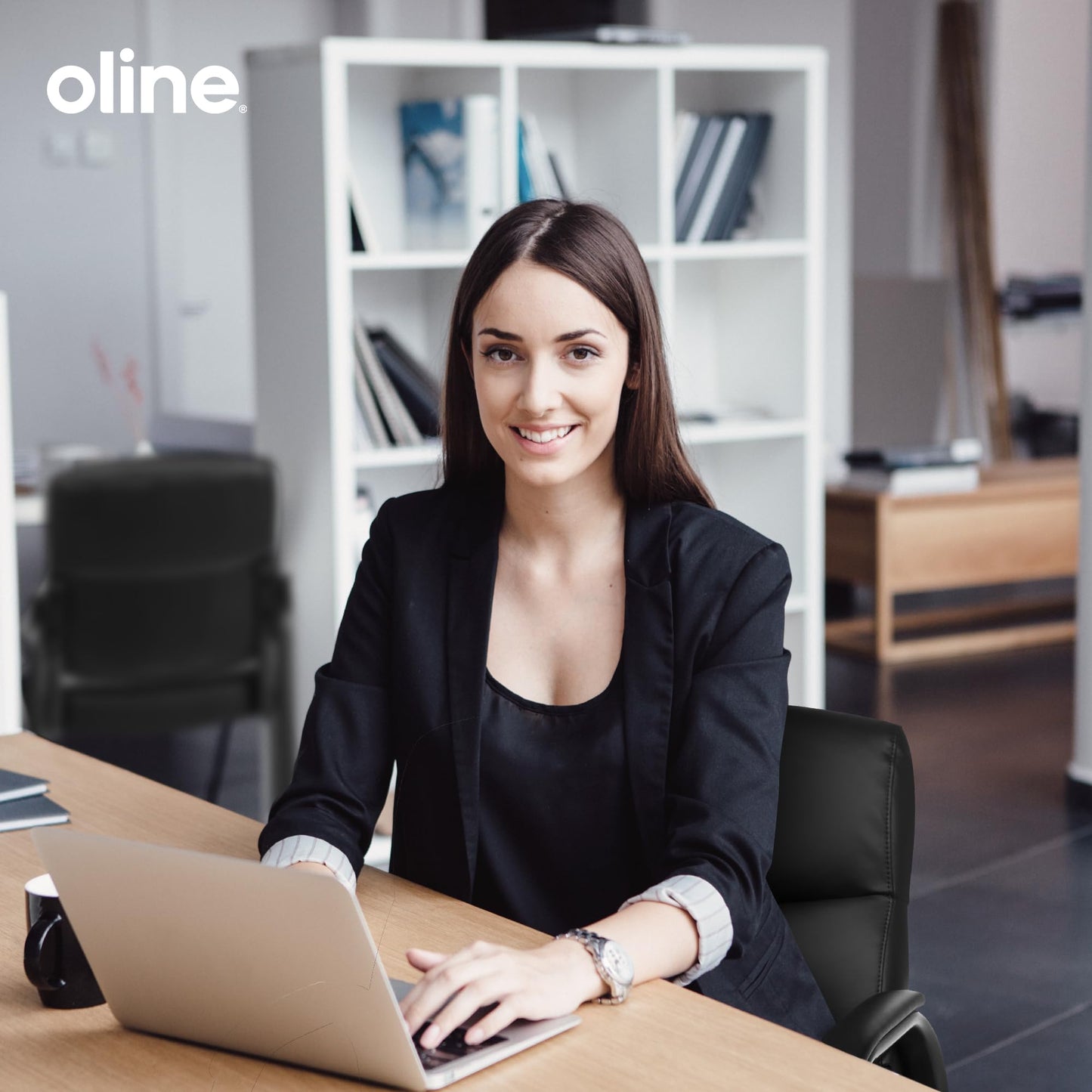 Oline Leather Guest Chair with Padded Arms, Reception Meeting Conference Waiting Room Lobby Home Desk Big and Tall Executive Office Chair, Black (4 Pack)