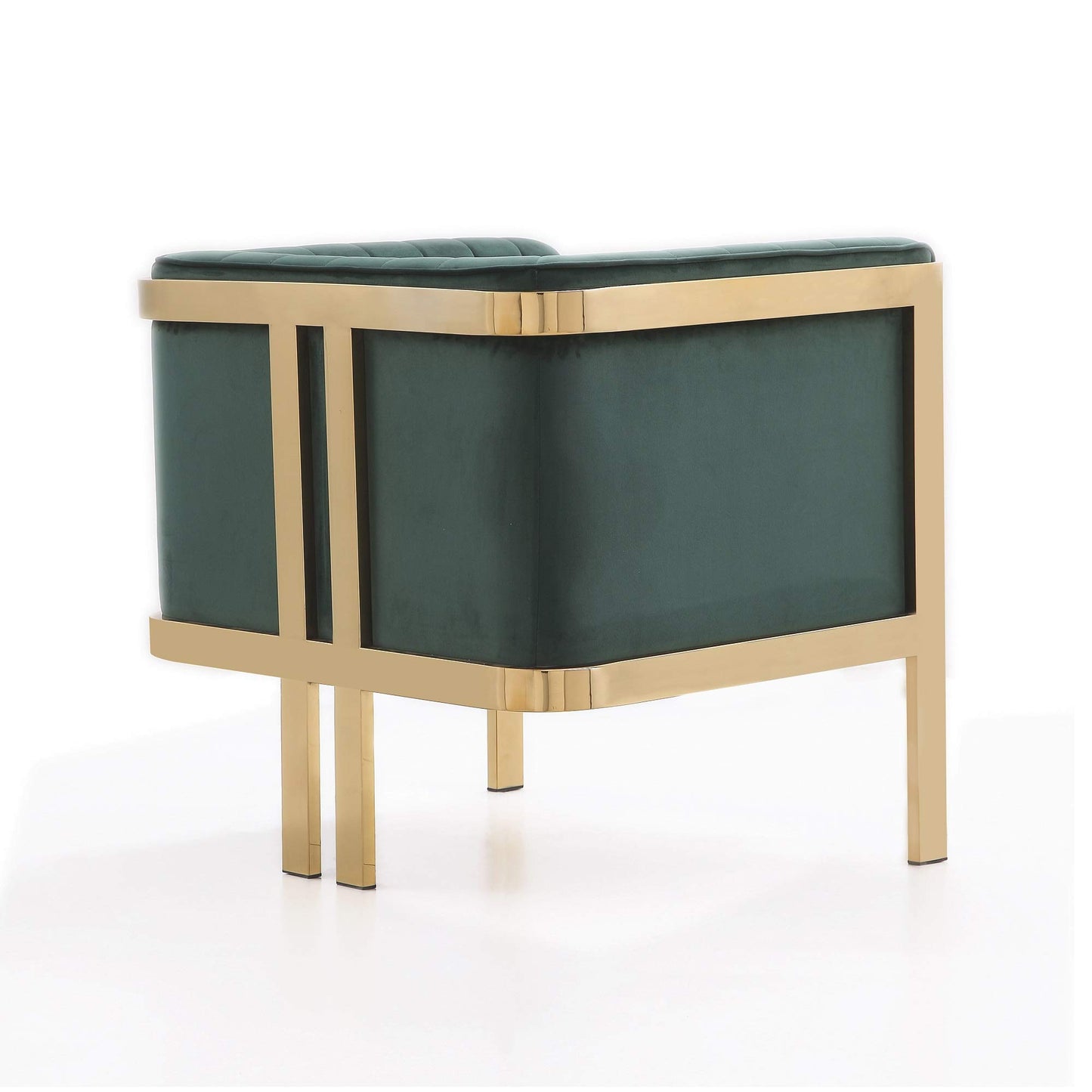 Manhattan Comfort Paramount Velvet Accent Armchair Set of 2, Polished Brass Frame with Geometric Legs, Art Deco Chair, 1920s Glamour, Fully Assembled, Living Room Lounge Seat, Forest Green