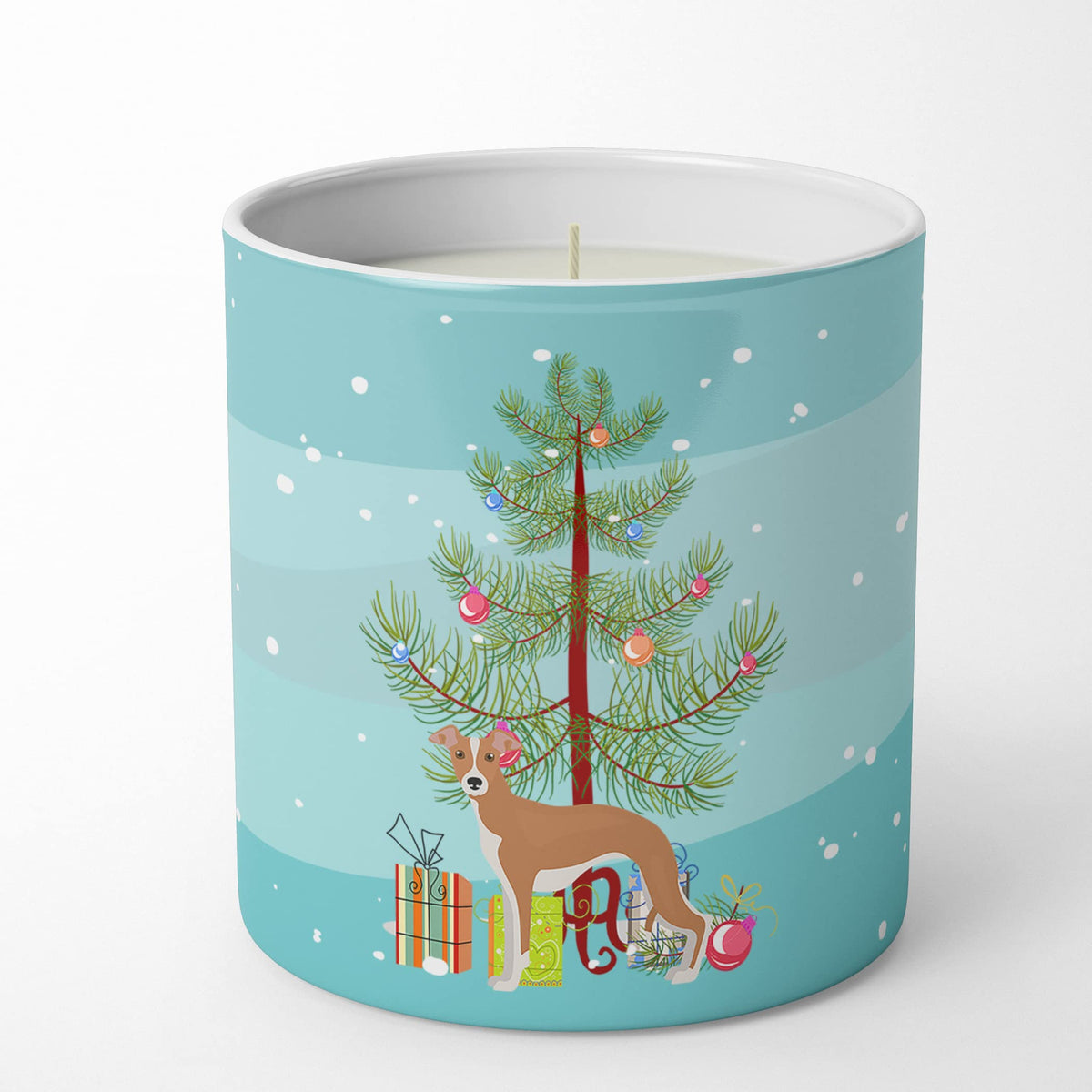 Caroline's Treasures CK3460CDL Italian Greyhound Christmas Tree 10 oz Decorative Soy Candle Nature Soy Wax Essential Oil Home Decor Ideal for Bedroom Kitchen Bath Office Gift, 10 oz