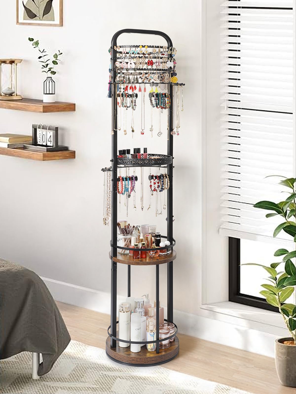 Jewelry Holder Organizer, Floor Jewelry Organizer with Earring Organizer Necklace Holder, Rotating Jewelry Stand Necklace Display Earring Storage, Large Hanging Jewelry Tree for Jewlery Bracelet Ring