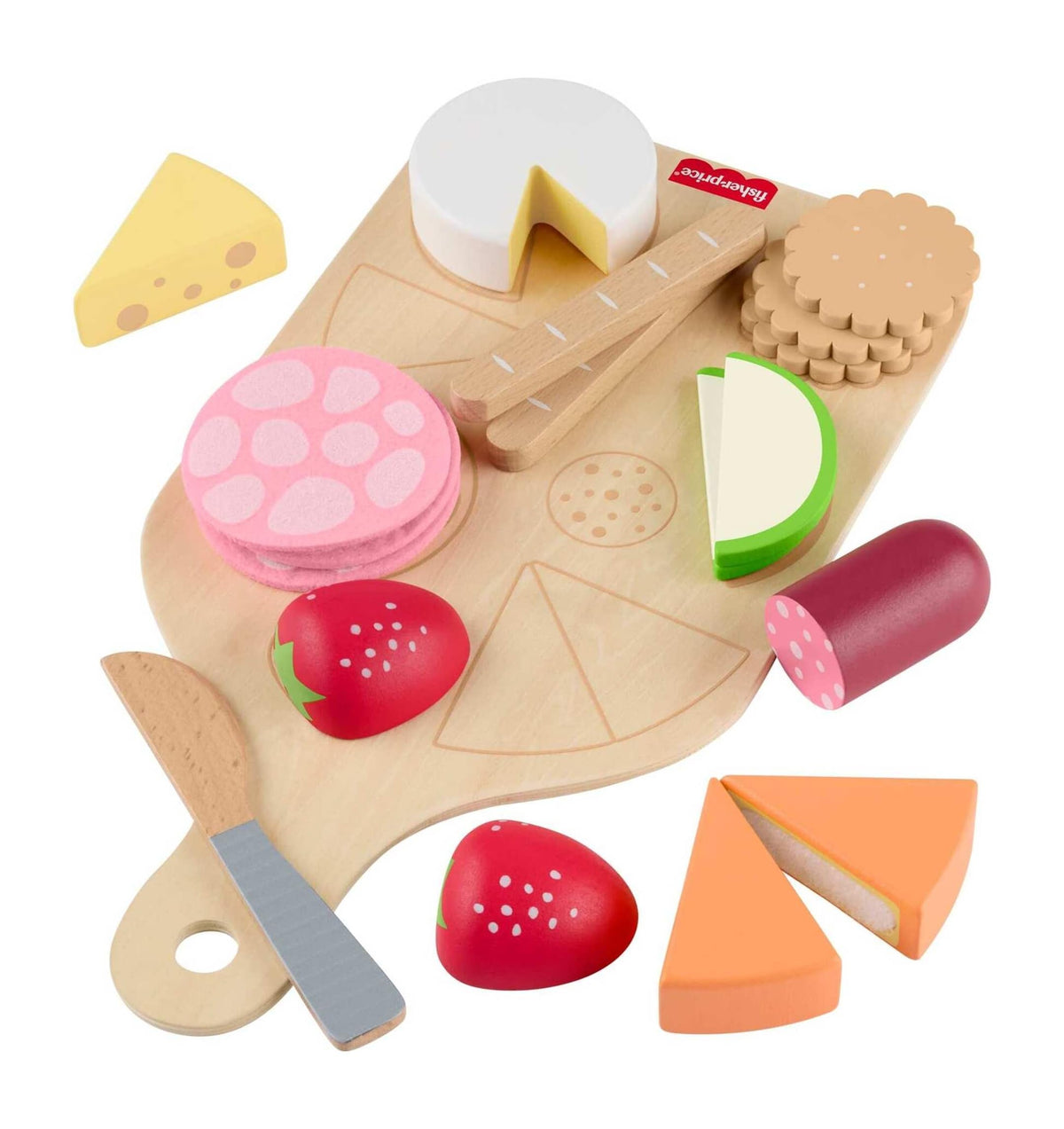 Fisher-Price Wood Pretend Play Toy Charcuterie Board Set, 19-Piece Playset with Wood & Fabric Food for Preschool Kids Ages 3+ Years