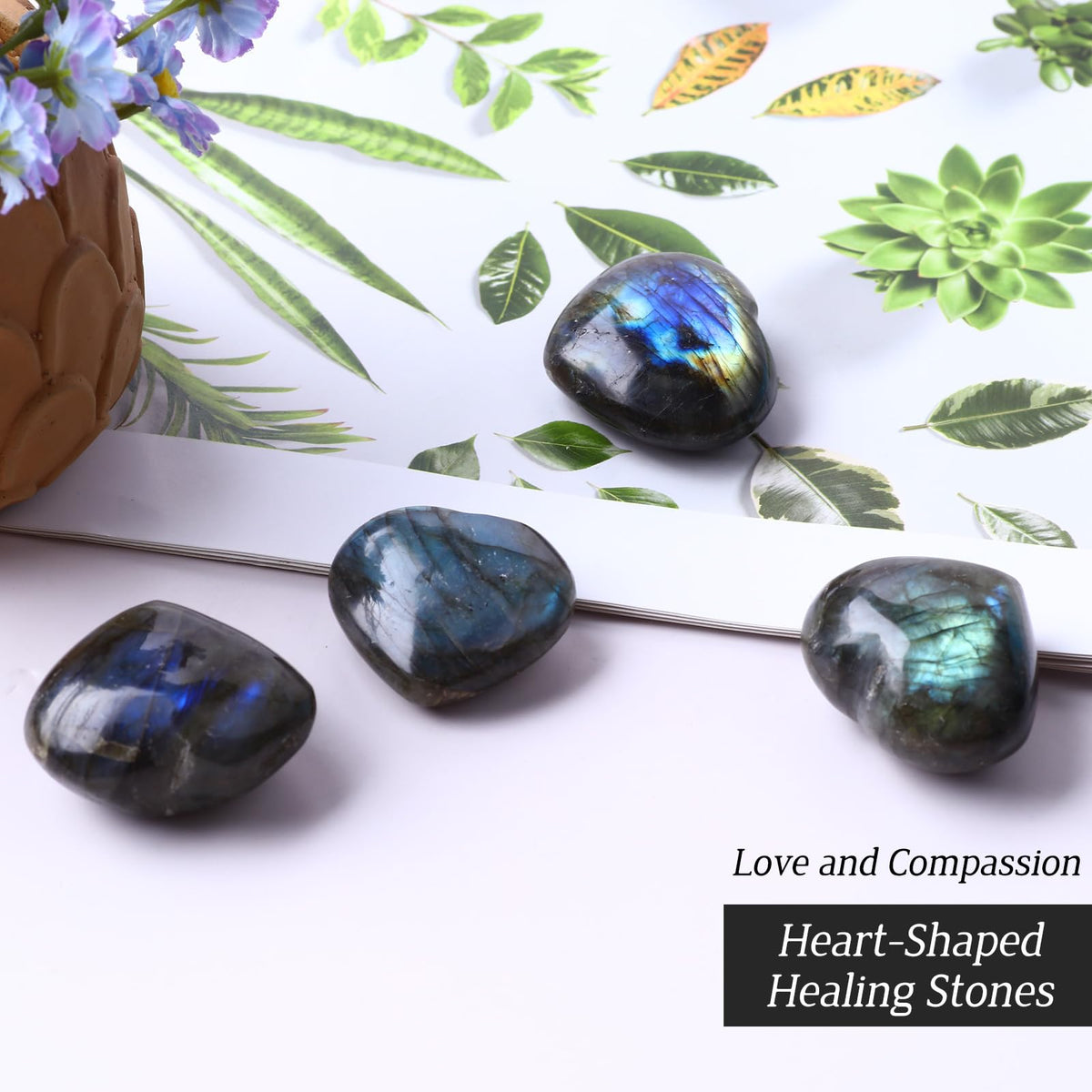 UU UNIHOM 0.78in-1.18in Natural Labradorite Large Heart Stones Healing Crystals Gemstones Gifts Heart Shaped Rocks for Home Decor Reiki Meditation Women
