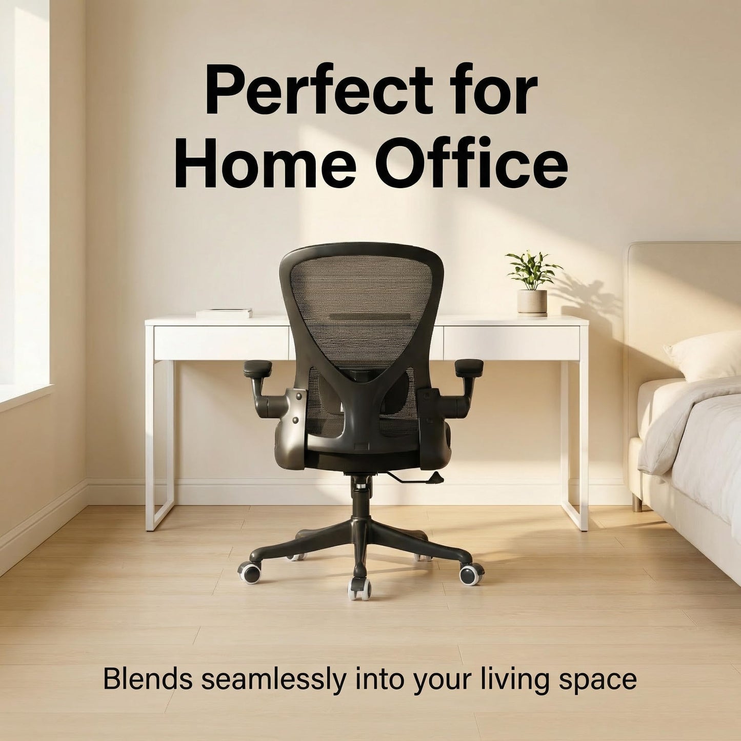 Ergonomic Office Chair with Adjustable Lumbar Support & Flip-Up Armrests - High Back Computer Desk Chair with Thickened Seat Cushion, Rolling Wheels for Home/Office Study Work (01Blcak)