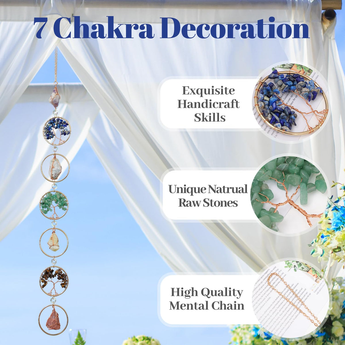 7 Chakra Healing Crystals Hanging Ornament，Handmade Chakra Stones Tree of Life Natrual Gemstones Wall Hanging Ornaments for Home Decor Yoga Meditation(Natural Stones+Tree of Life)
