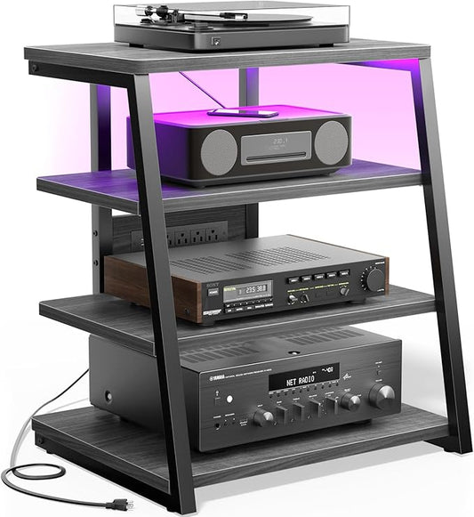 Besiost AV Media Stand with Outlets, Media Console with LED Lights, Stereo