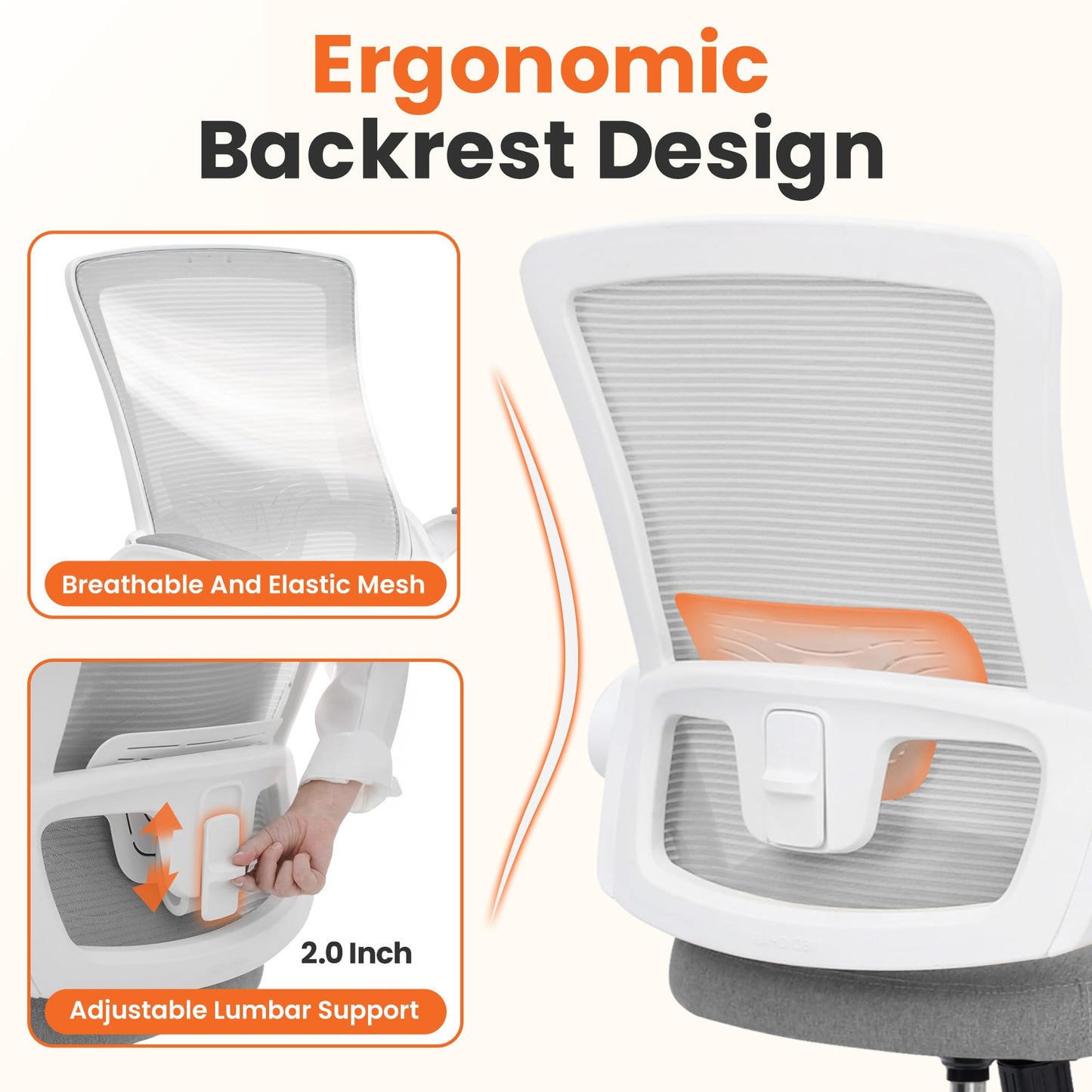 NEO CHAIR Office Desk Gaming Chair Computer High Back Mesh Seat with Rolling Wheels Ergonomic Adjustable Comfy Flip-up Armrests Lumbar Support Height for Home (Grey)