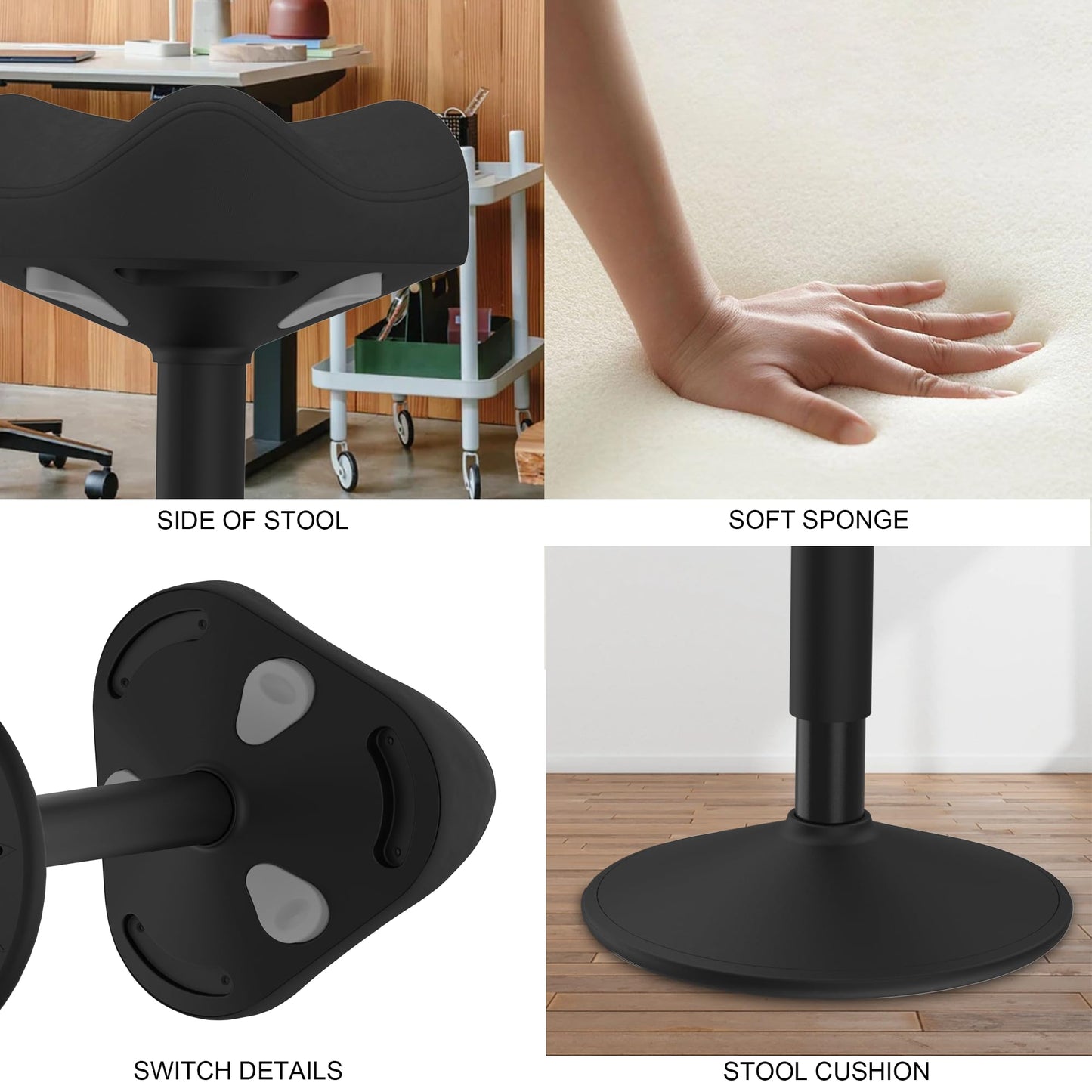 Yonsaeik Standing Stool, Adjustable Ergonomic Office Chair Standing Desk Chair Swivel 360 Degree Swivel Tilting Balance with Saddle Seat for Active Learning Sitting