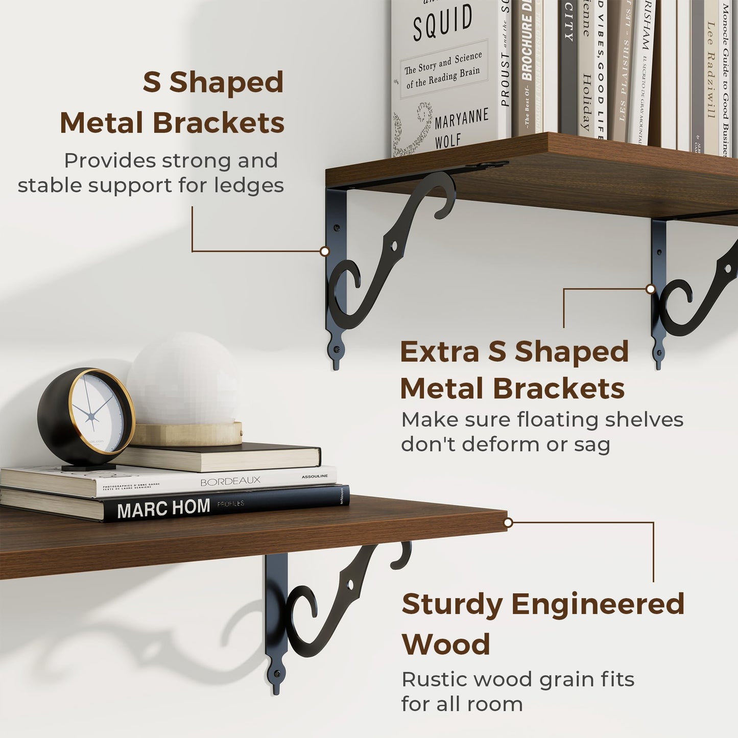 RICHFOCUS 12 Inch Deep Floating Shelves for Wall, 36" W x 12" D Wood Wall Shelves Set of 2, Wide Floating Shelves for Living Room, Bedroom, Kitchen, Bathroom and Decor Storage, Walnut