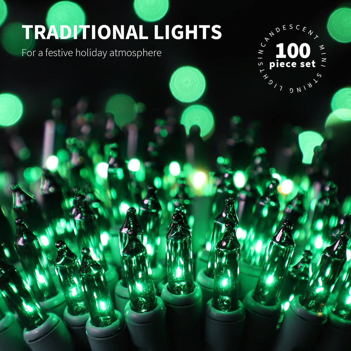 JUSTPRO 100LIGHTS Green Extra-Bright with End Connectors Christmas Decorative Lights 5.98m UL Certified Mini String Light Set Waterproof for Home Garden Holiday Christmas Tree Party Patio Wedding