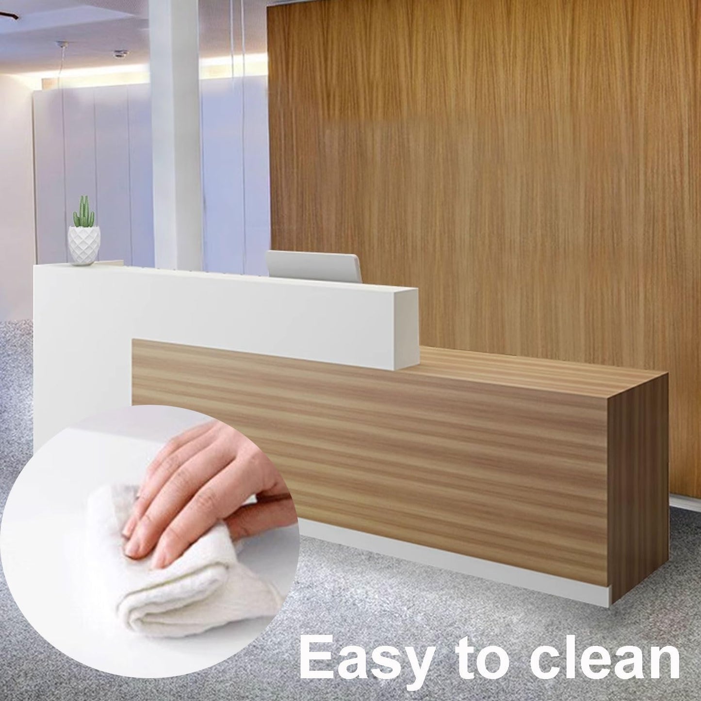 Modern White & Blue Reception Desk, 1.4m Front Counter Table for Salons & Retail, Engineered Wood Reception Furniture, Stylish Office Reception Solution