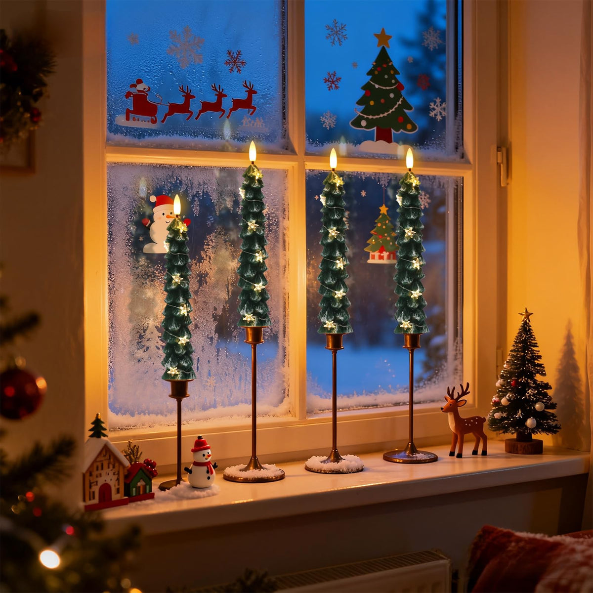 Wondise Christmas Tree Flameless Taper Candles with String Lights, Battery Operated with Remote and Timer, Real Wax LED Taper Candles with 3D Wick for Christmas Decoration