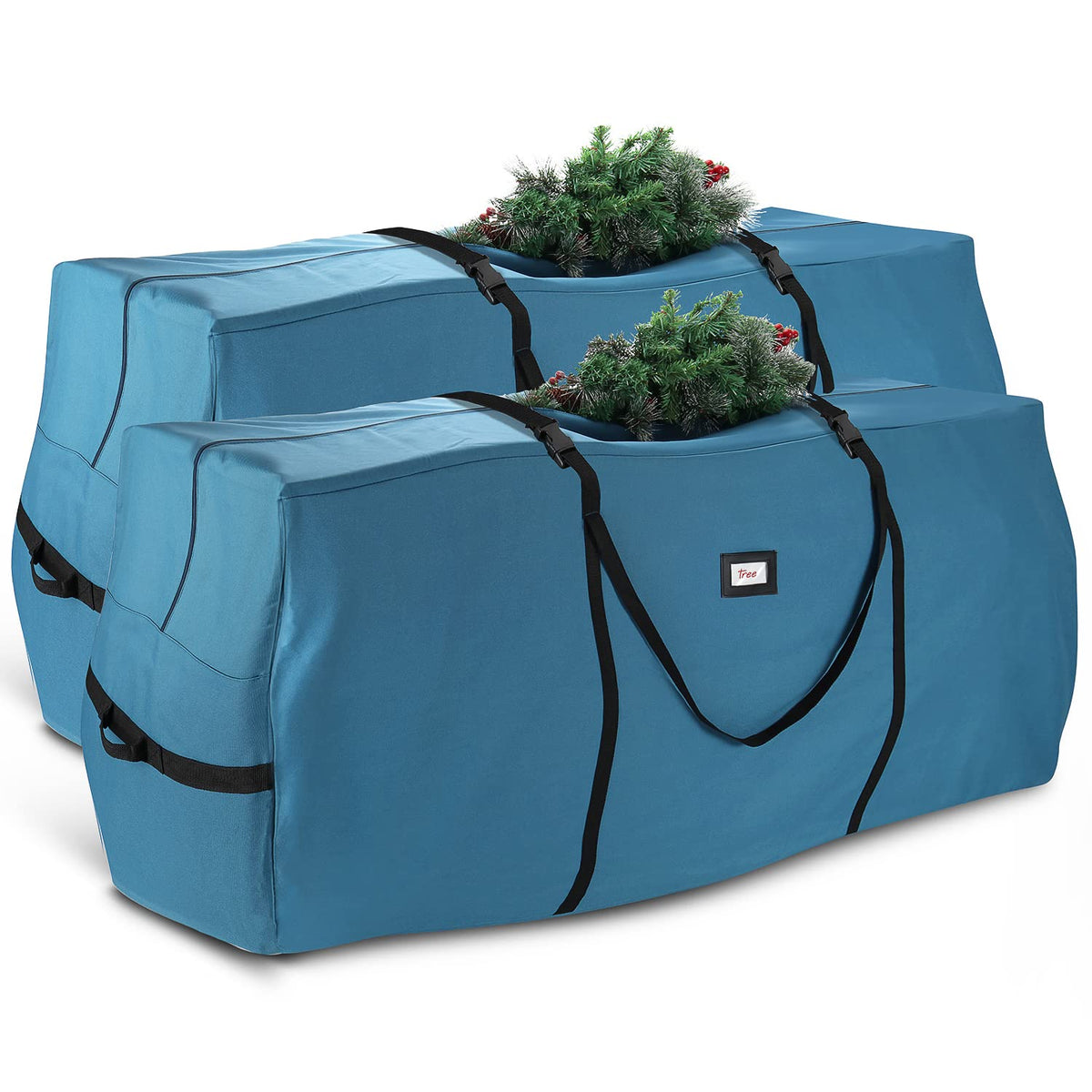 Hearth & Harbor 7.5 ft Christmas Tree Storage Bag - Artificial Christmas Tree Bag with Reinforced Handles, Dual Zipper, Wide Opening - Large Storage Container for Trees and Decorations, 2 Piece set