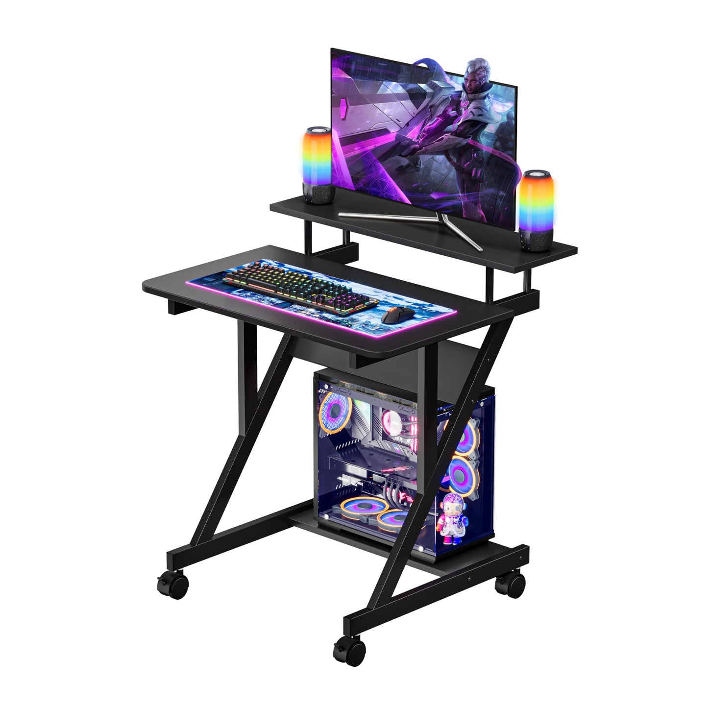 Dripex Computer Desk for Small Spaces, 27.5 inch Small Computer Desk, 3 Tier Compact Desk with Monitor Shelf and Bottom Storage Shelves, Space Saving Desk, Black