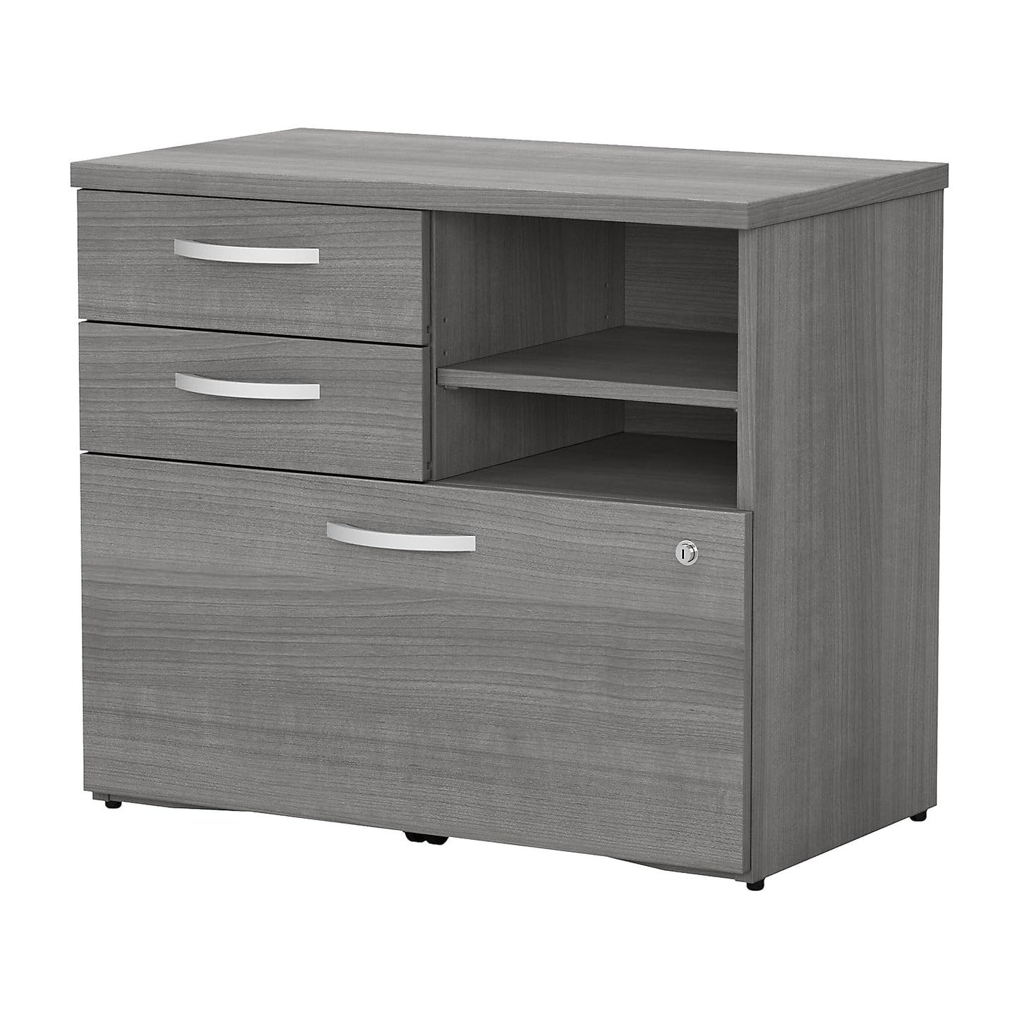 Bush Business Furniture Studio C Office Storage Cabinet with Drawers and Shelves in Platinum Gray
