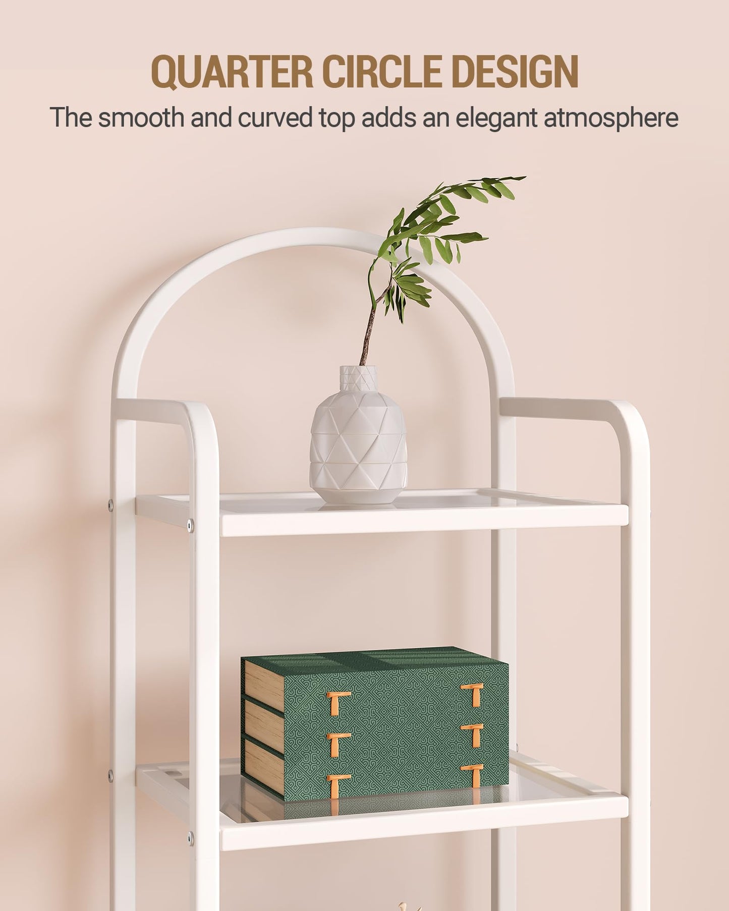 Hzuaneri Bookcase Bookshelf, Tempered Glass Bookshelves, Slim Shelving Unit for Bedroom, Bathroom, Home Office, Steel Frame, 6 Tier White BC10699W