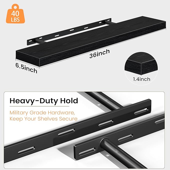 Fun Memories Floating Shelves for Wall, 36 Inch Long Set of 2 Rustic Wood Wall