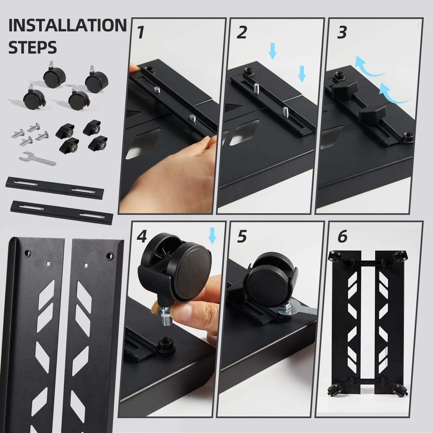 Hovadova Adjustable Computer Tower Stand, Ventilated Mobile CPU Stand Fits Most PC Tower, Steel Desktop CPU Holder with Rolling Caster Wheels, PC Floor Cart Riser for Gaming Office Desk Accessories