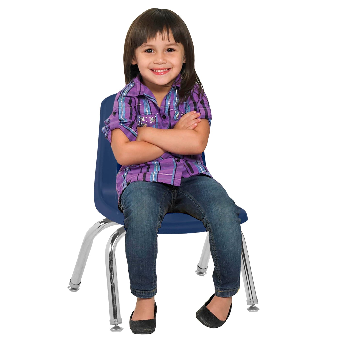 FDP 10" School Stack Chair,Stacking Student Seat with Chromed Steel Legs and Nylon Swivel Glides for in-Home Learning or Classroom - Navy (4-Pack), 13227-NV