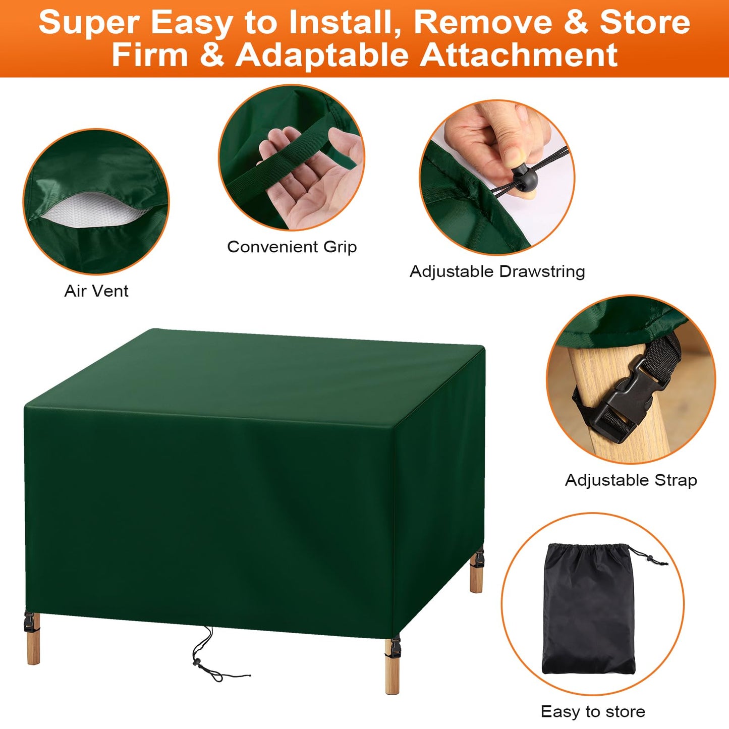 Cisvio Patio Furniture Cover Rectangle 56"(L) x 28"(W) x 28"(H), Custom Heavy Duty 420D Waterproof Outdoor Cover with Drawstring & Buckles for Table Chair Garden, Green