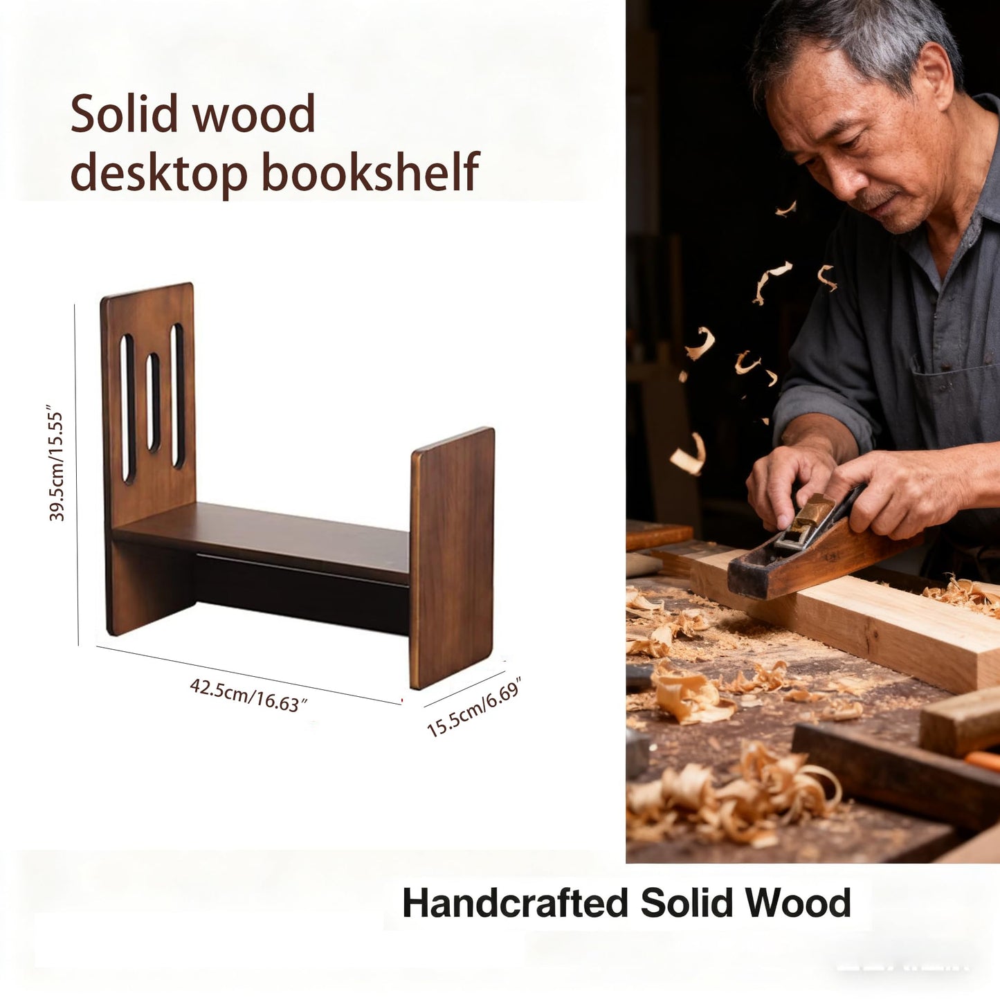 GroveMindoo Handcrafted Solid Wood Desktop Bookshelf, Telescopic Adjustable Desktop Organizer, Multi-Layer Small Bookshelf Desk Shelf for Home Office & Dorm