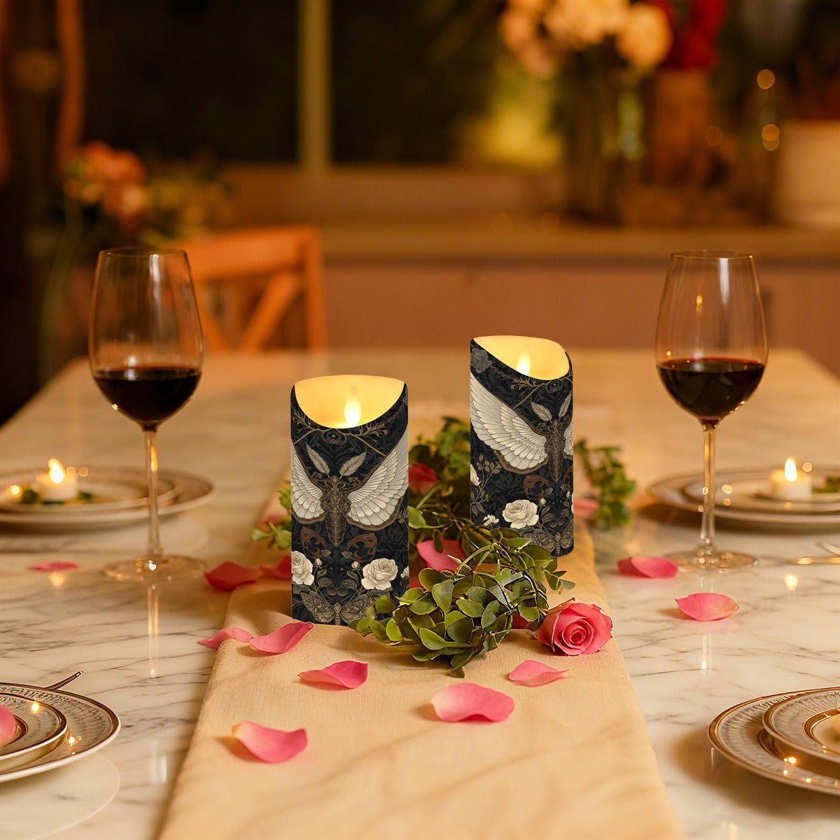ALAZA Gothic Pattern Flameless Candles with Remote Timer,LED Flickering Battery Operated Electric Pillar Tea Light Candles for Wedding Table Christmas Decorations 3" x5.9"